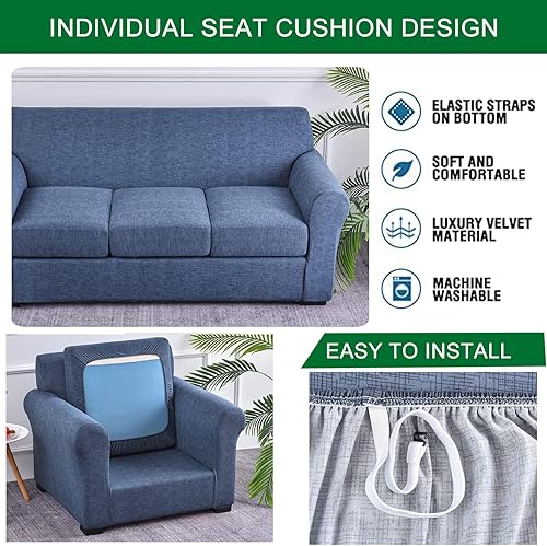 Miniatura 7 de CRFATOP Funda elástica para sillón de 2 piezas, suave y ajustable, con brazos, protector de muebles lavable para sala de estar, mascotas, perros,
