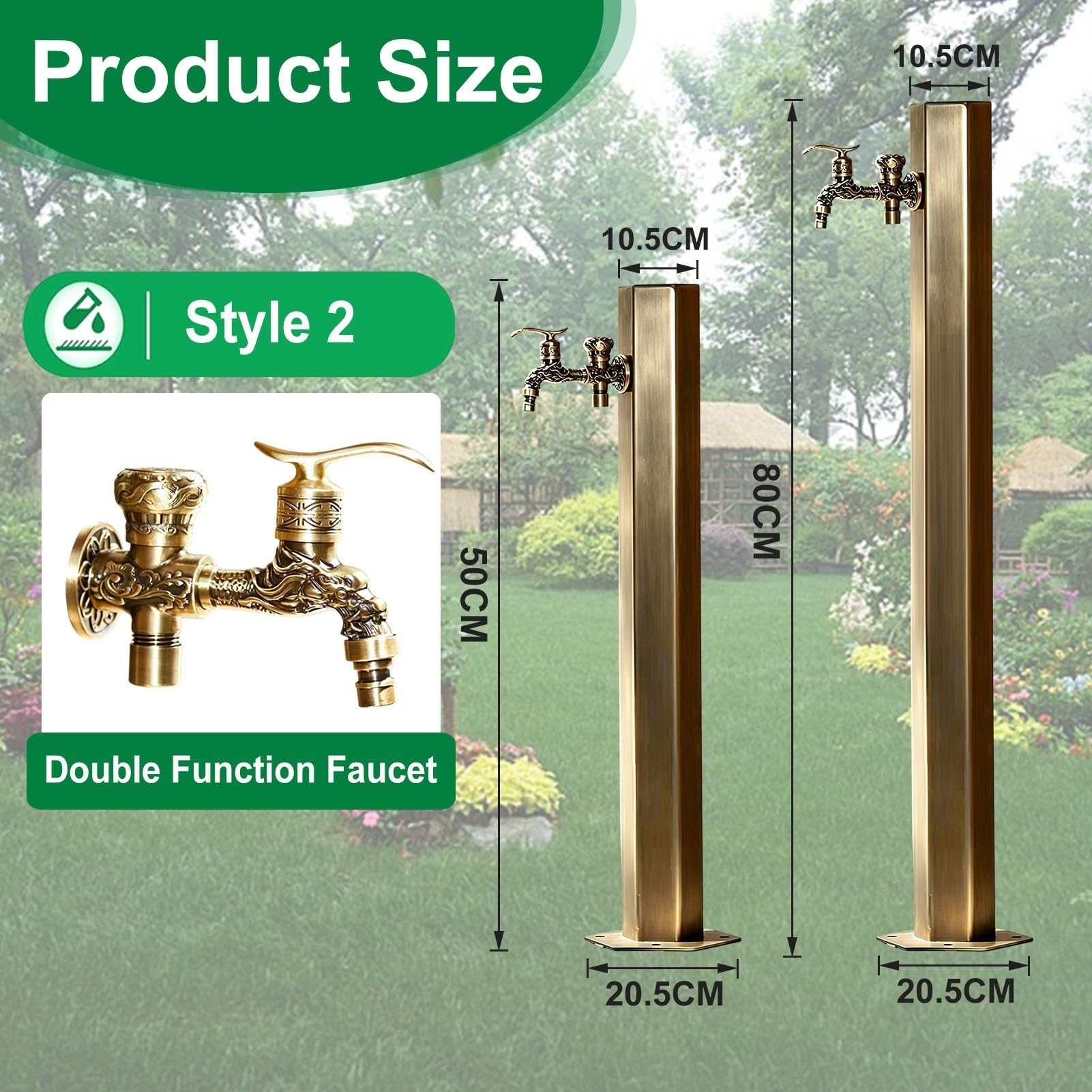 Columna de agua para exteriores de bronce antiguo soporte manguera grifo grifo de jardín de acero inoxidable, grifo de agua vertical montado el piso 50/86cm(Bottom inlet,50CM/19.7IN_STYLE 2)