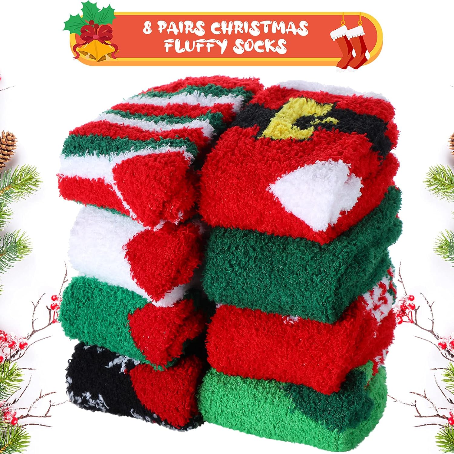 SATINIOR 8 Pairs Christmas Xmas Winter Fluffy Socks Plush Slipper Socks for Women (Charming Style) - Image 3