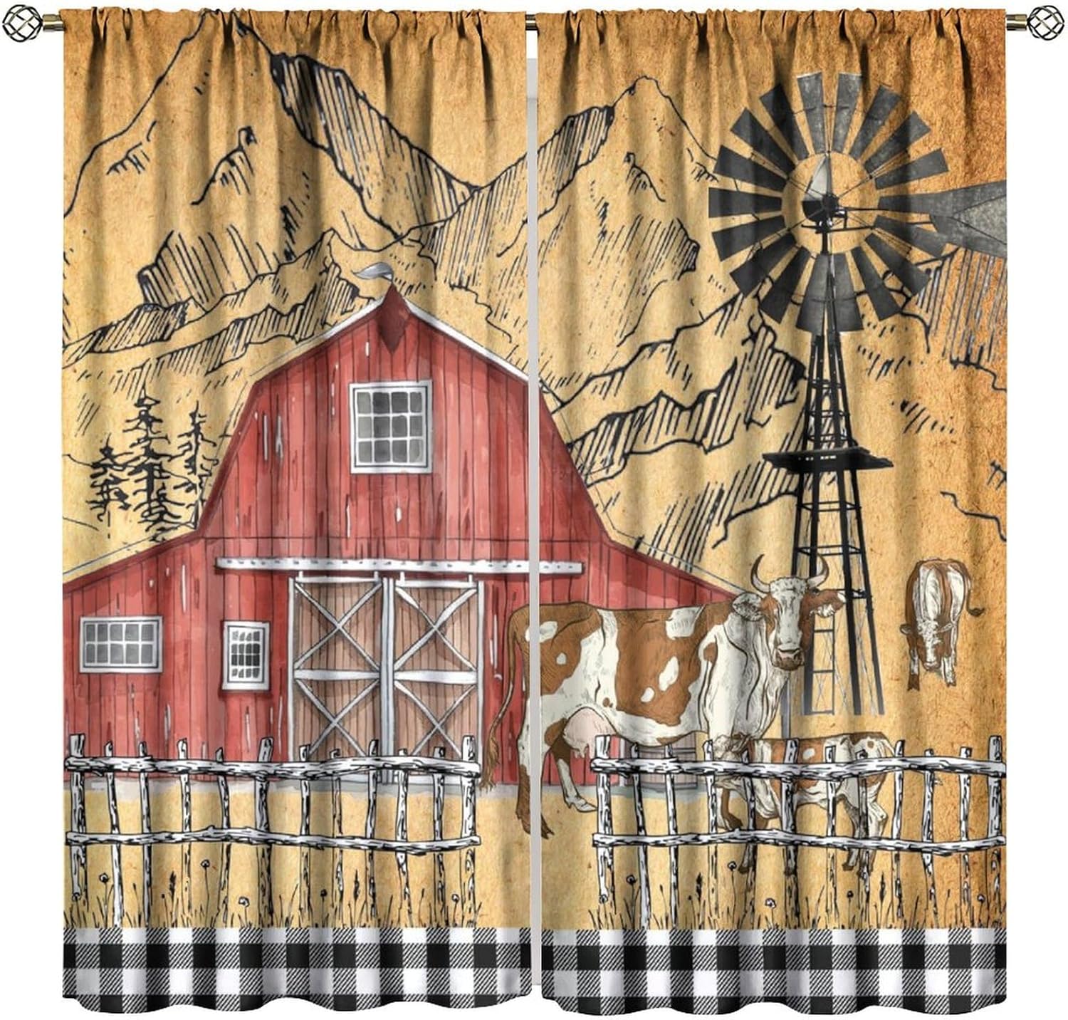 Farmhouse Curtains, Vintage Butcher Blackboard Cut of Chicken Meat Retro Menu Print for Room Window Decor, Rod Pocket Blackout Drapes for Living Room Bedroom Kitchen 2 Panel Set 21" W X 45" L