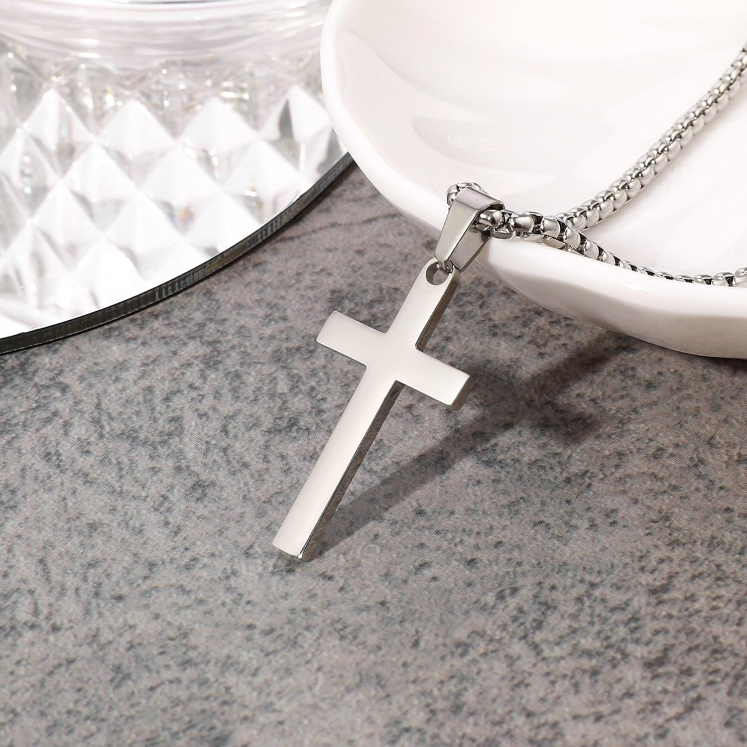 LUXEJEW Cross Necklace for Men Boys - Gold Silver Black Stainless Steel Cross Pendant Necklaces Layered Cuban Link Chain Necklace Jewelry Gifts 16 18 20 22 24 Inches - Image 9