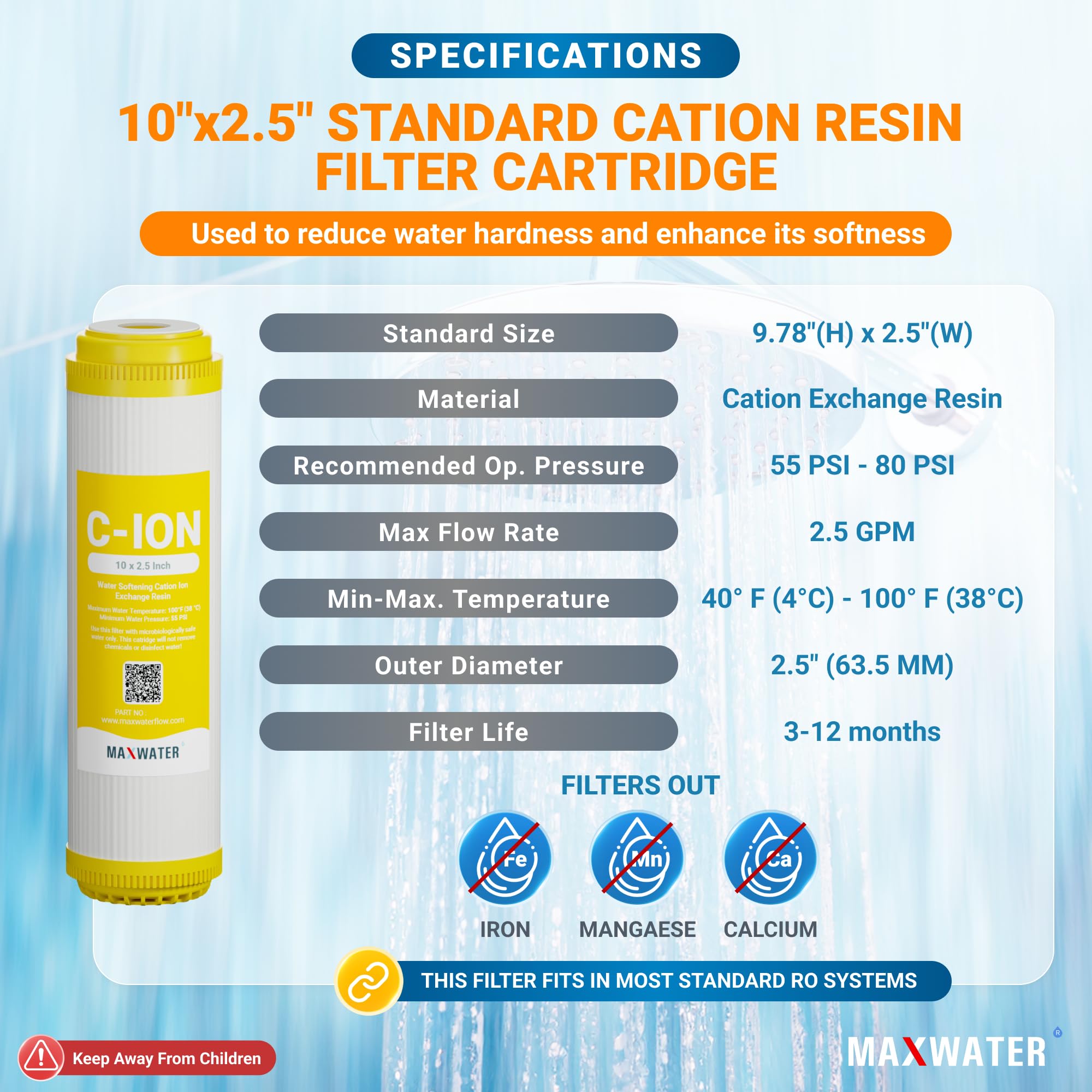 Calcio Magnesio TDS Dureza Reducción Agua Suavizante Cation Resina 2 Filtros