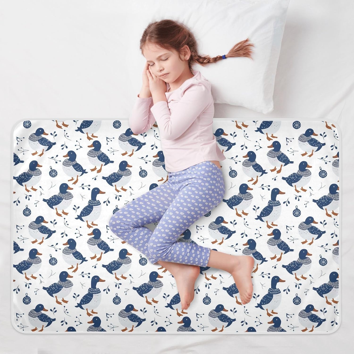 Indigo Playful Mallard Animal Extra Large Resuable Toddler Mattress Pads Soft Absorbent Pads for Bed Skin-Friendly Diaper Pads for Baby Boys Girls , 52" L x 34" W