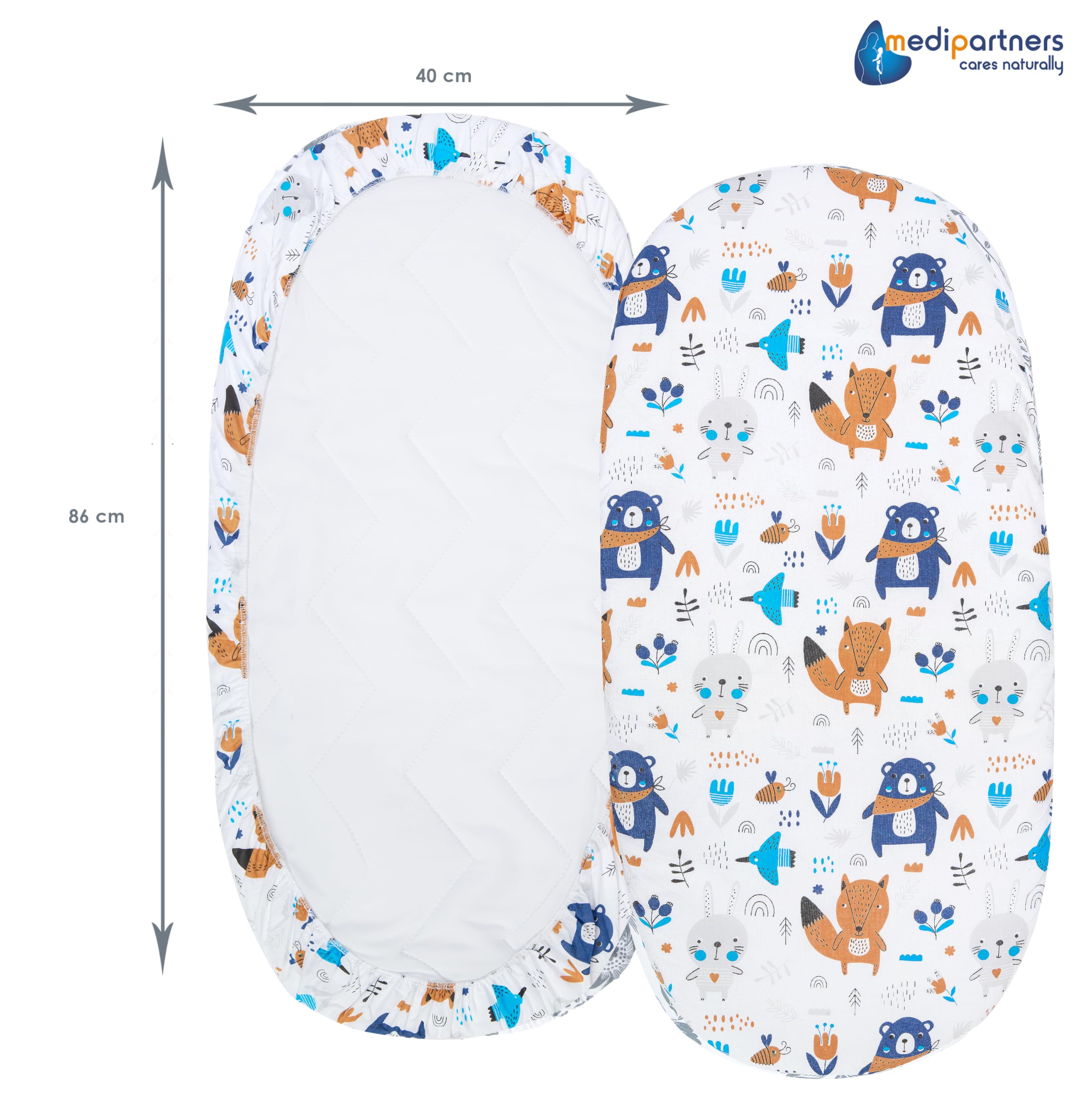 Medi Partners Set of 3 pcs. Fitted Sheet Pram 86 x 40 cm 100% Cotton Mattress Protector Baby, Boho-white-grey, Three pack - Image 4