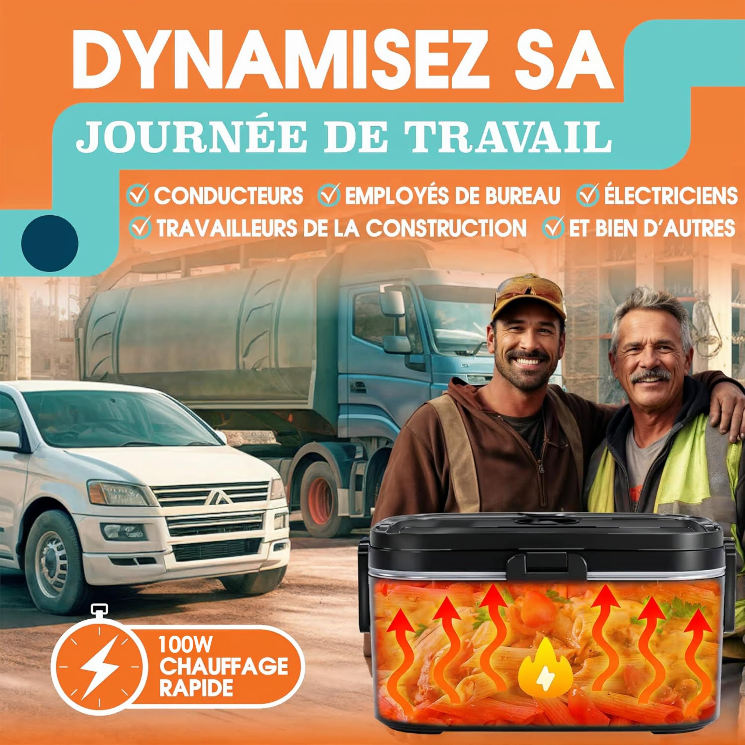 TRAVELISIMO XL Gamelle Chauffante Grande Capacité 1,8L Lunch Box Chauffante 100W Chauffe Repas 3 en 1 220V 24V 12V, chauffe Plat voiture, Gamelle Chauffante Allume Cigare, Acier Inoxydable