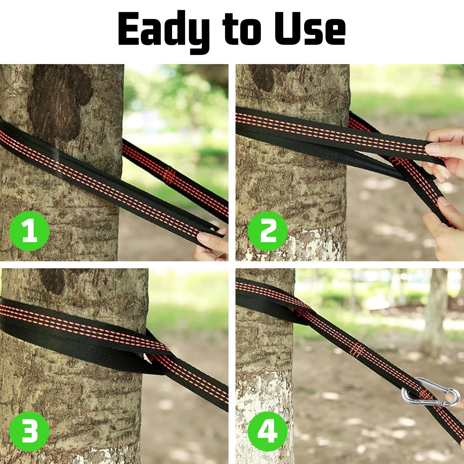 Juego de fijación para hamaca, kit de cuerda de suspensión, juego de suspensión de 300 kg con correas para árbol, fijación de columpio para hamaca de barra, cuerda de hamaca con 2 mosquetones