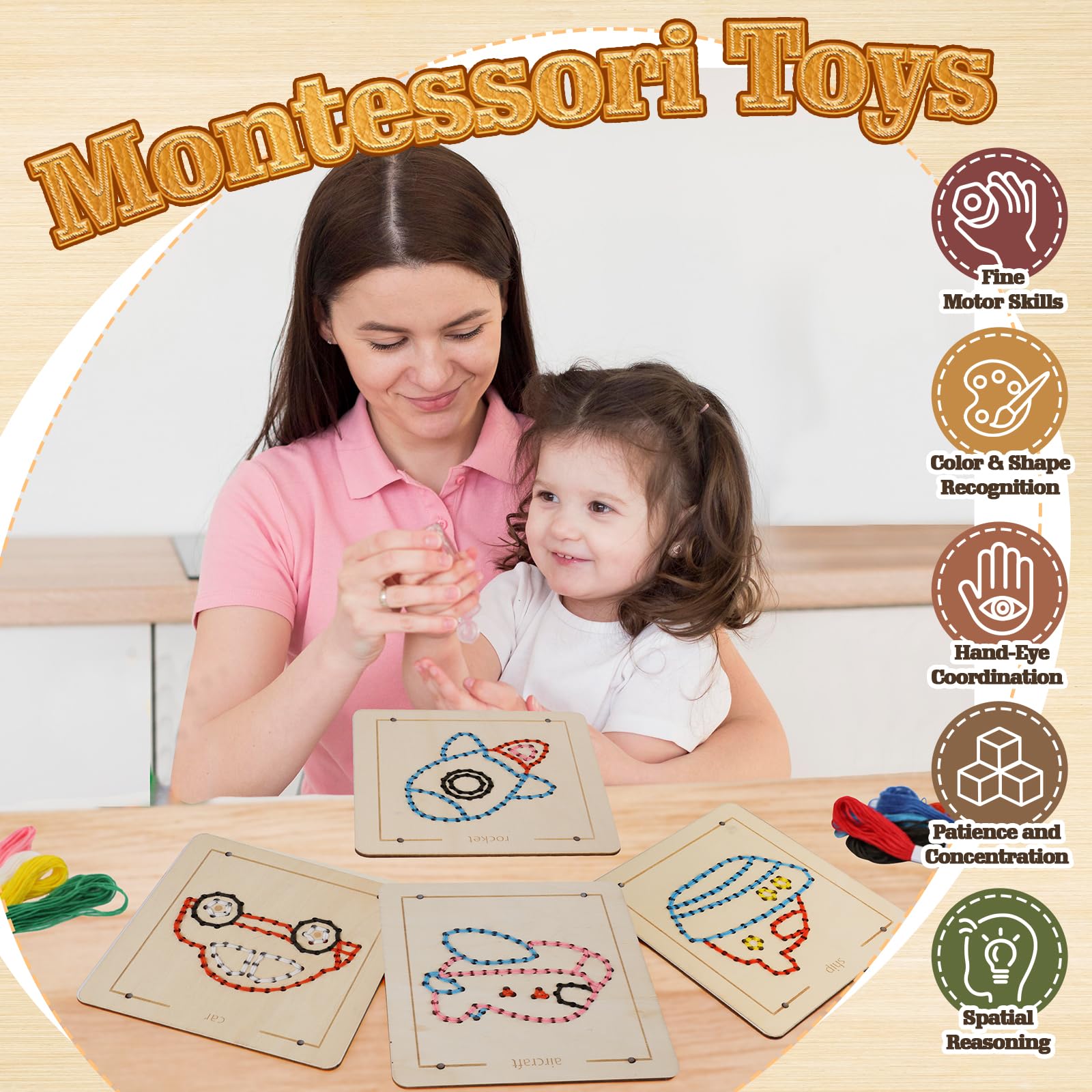 Snapklik.com : Montessori Wooden Lacing Toys For Toddlers And Kids Ages ...