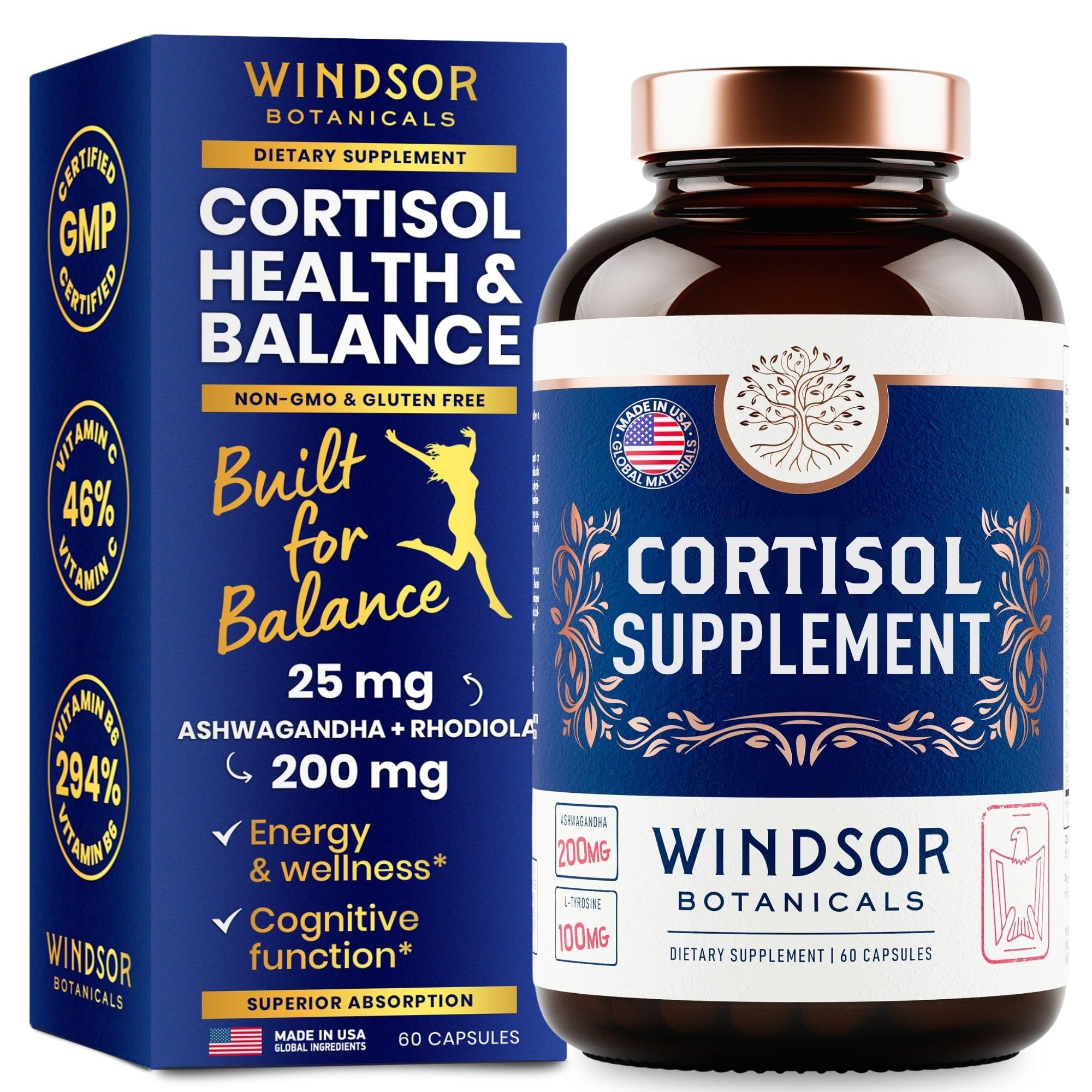15-IN-1 Cortisol Supplements for Women & Men - Cortisol Reducer, Manager with Ashwagandha, Acerola, L-Tyrosine, Vitamin C, B6 - Mood, Stress Relief, Restful Sleep Support - 60 Capsules, 60-Day Supply