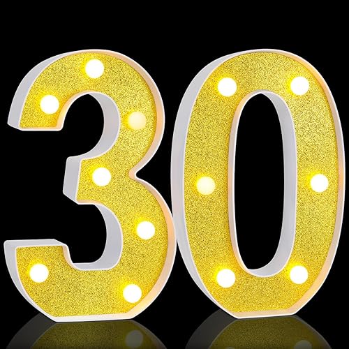 Miniatura 1 de Treela Números decorativos de cumpleaños de 8.7 pulgadas, letrero de número de marquesina con purpurina para decoración de fiesta de cumpleaños,