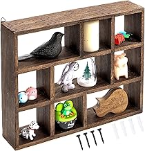 WUWEOT Shadow Box Display Shelf, 15" x 11.8" 9-Slot Rustic Floating Shelves, Wood Finish Wall Mountable/Freestanding Shelf with Screws for Wall Table or Desk
