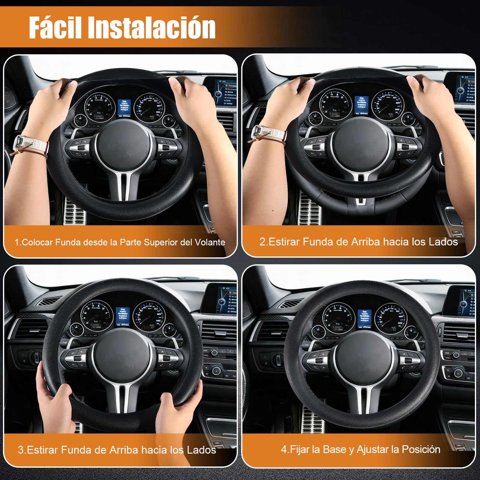 Funda Volante Coche Universal 33-42 cm, Silicona Antideslizante, Protector Elegante y Duradero, Accesorio para Coche, SUV y Camión – Negro — view 7