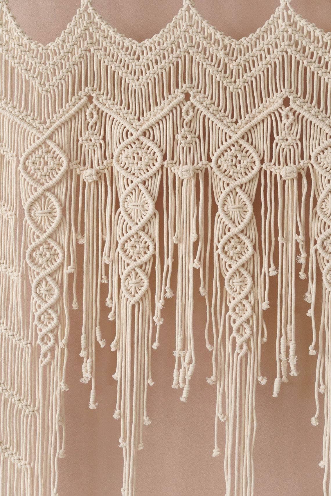 Makramee Scheibengardine Boho-Makramee Vorhang Fenster Tür Wohnwagen Creme