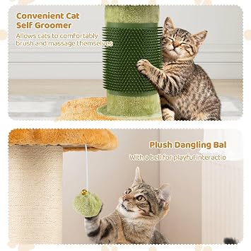 GYMAX Multi-level Cat Tree, Flower Cat Tower with Padded Plush Perch, Sisal Scratching Posts, Self Groomer and Hanging Ball, Modern Cute Pet Furniture for Indoor Cats (Yellow+Green+White)