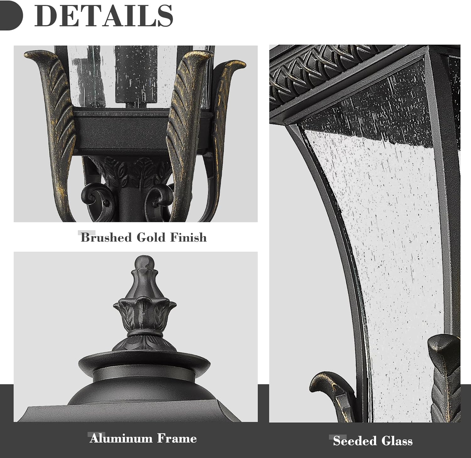 Emliviar 22.4 Inch Farmhouse Outdoor Post Light, 1-Light Exterior Pillar Lamp for House Patio, Die-Cast Aluminum with Seeded Glass, XE291PM BG