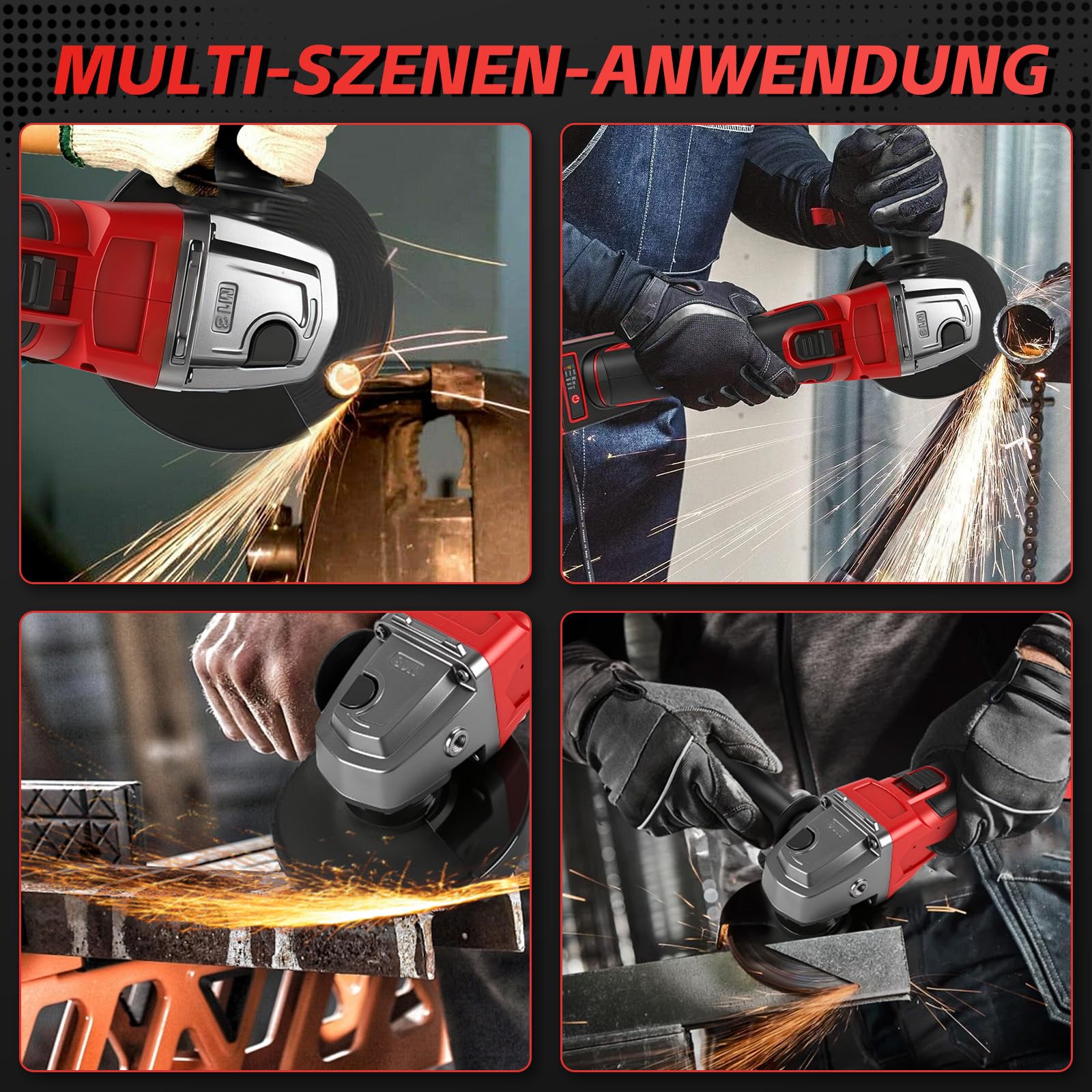 Akumulatorowa szlifierka kątowa do Milwaukee 18 V, 125 mm, bezszczotkowa, 3 prędkości, 12 000 obr./min z 4 M14 do 5/20,3 cm-11 wrzeciono, akumulatorowa szlifierka kątowa do cięcia, szlifowania i