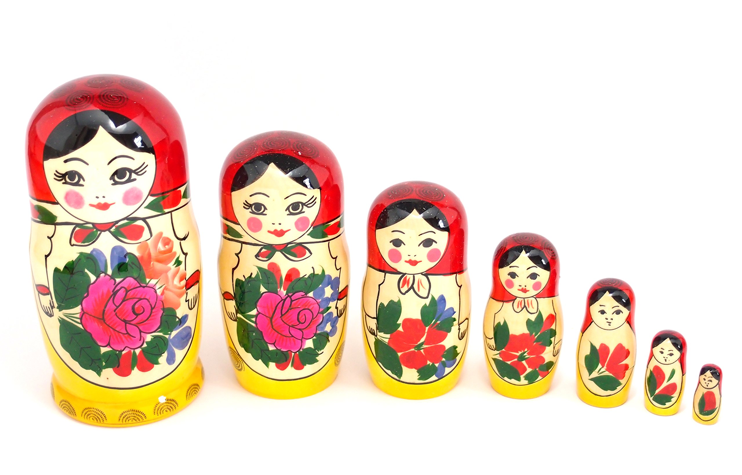 Amazon | セミョーノフ産 マトリョーシカ 7個組 伝統柄 赤 [ロシア