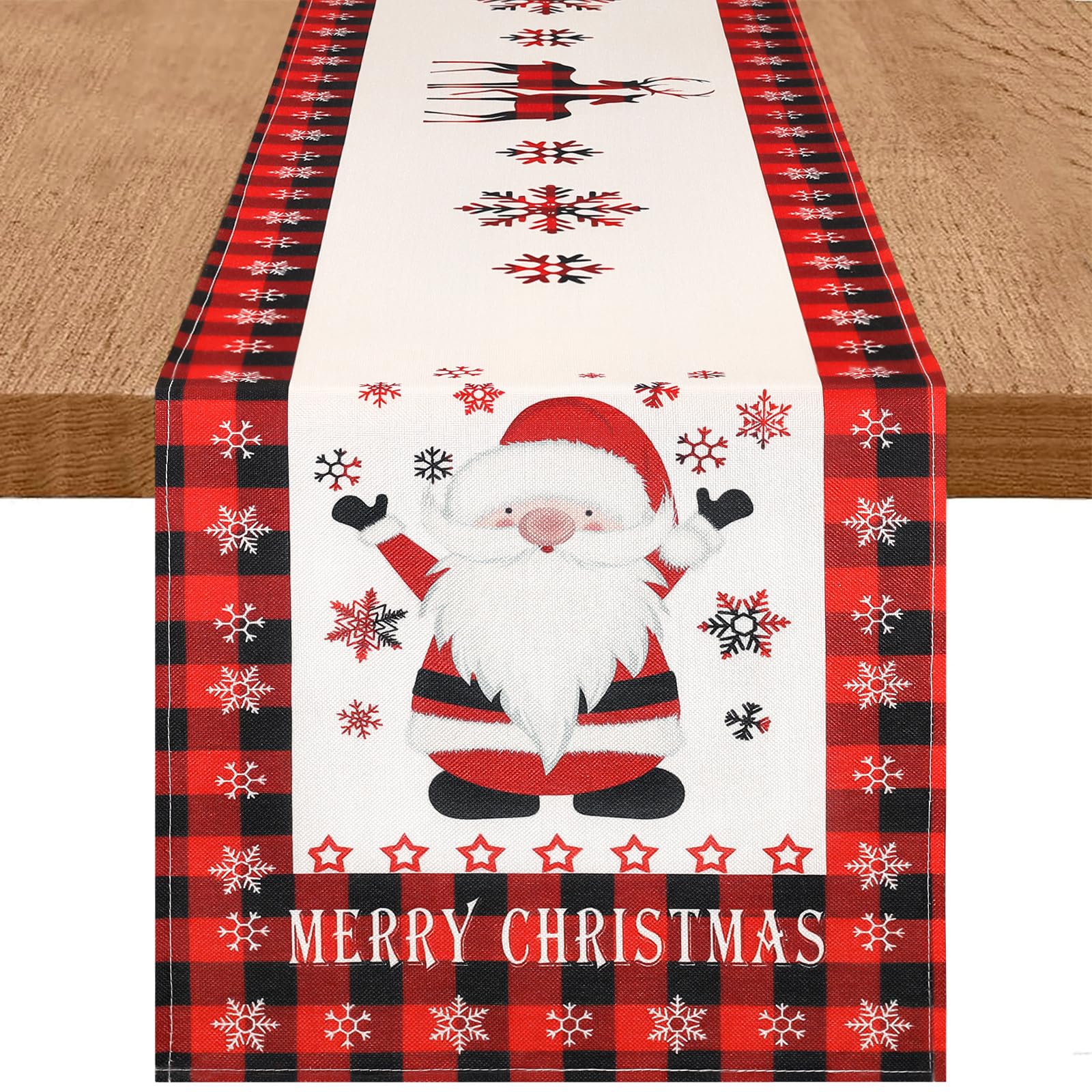 DecorMommt Camino de Mesa Navidad Rojo 33x183cm, Centros de Mesa Decoracion Navidad, Camino Mesa Decorativas Lino Moderno, para la Decoración Mesa de Comedor y Salon (Reno Nieve Rojo)