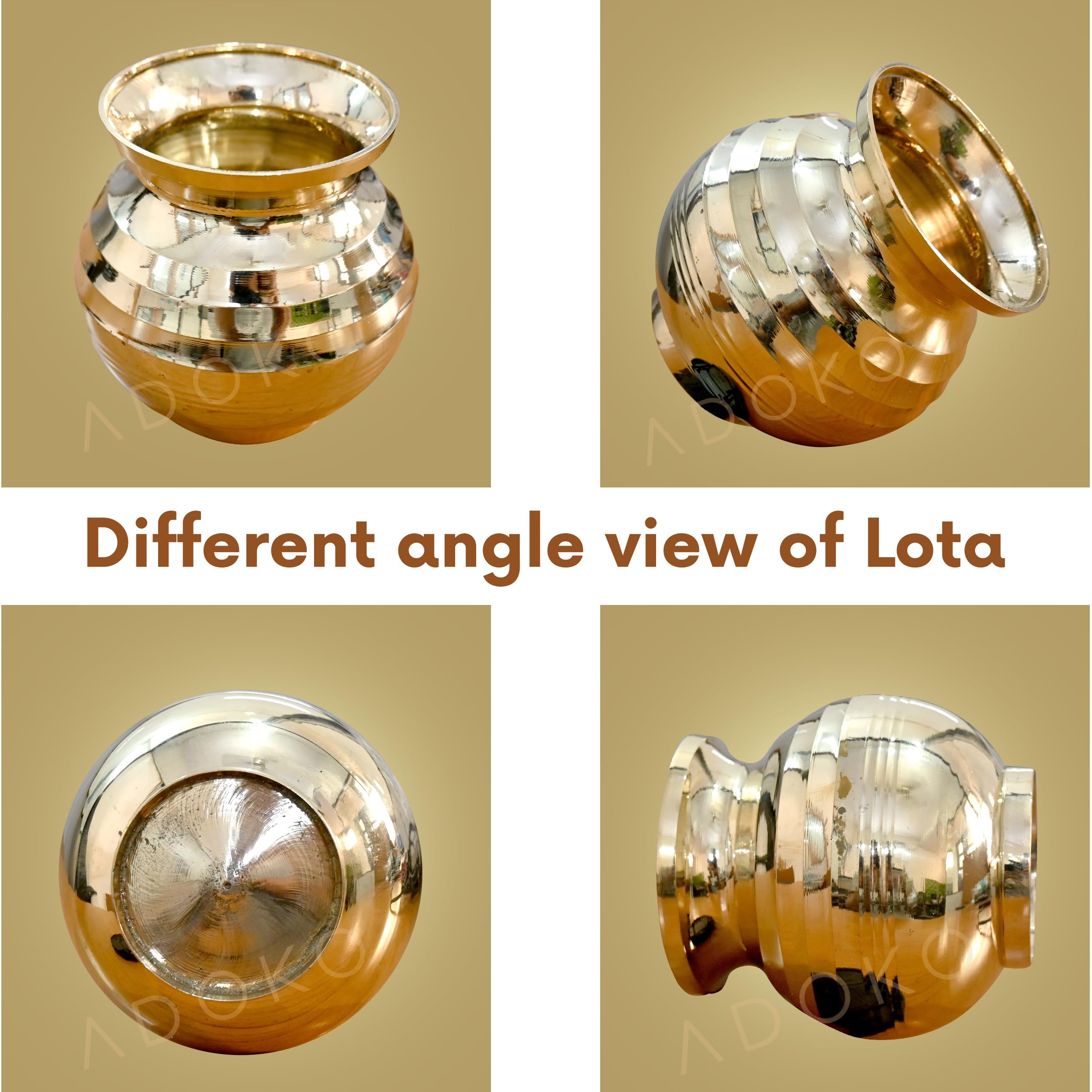 Adoko 600ML Brass Shubh Lota for Pooja | Rust-Resistant BPA-Free Non-Toxic Peetal Kalash for Rituals Water Storage & Daily Use 4