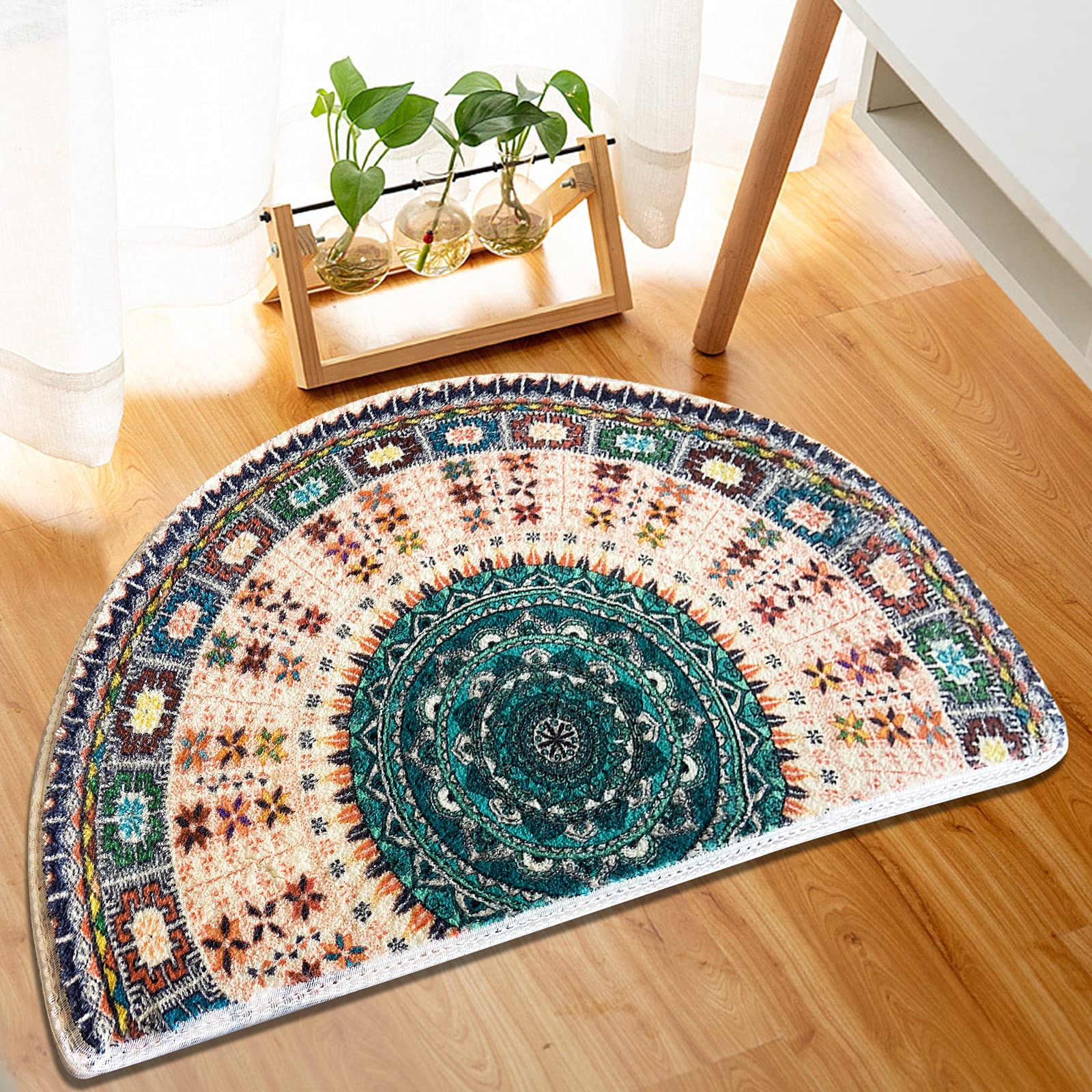 SUJIN Half Round Non-Slip Bath Mat, Beautiful Mandala Art Pattern Carpet, Retro Bohemian Welcome Door Mat, Multi-Color Rug, Suitable for Kitchen, Bedroom, Bathroom, Etc. (Style3)…
