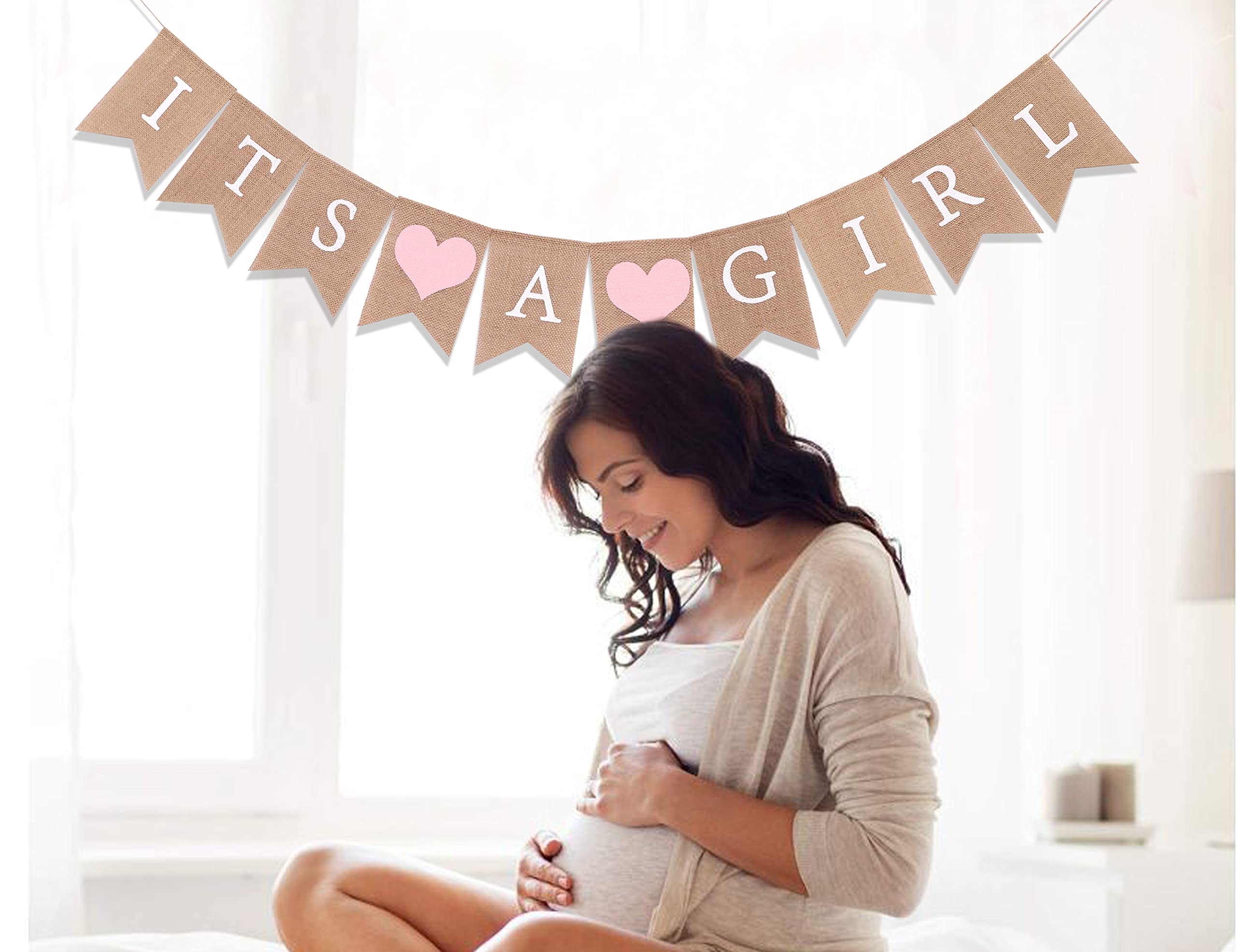 Baner jutowy na baby shower - dekoracje prysznicowe dla dziewczynki, baner jutowy, najlepsze artykuły na przyjęcie urodzinowe dla dziewcząt (baner jutowy to dziewczyna)