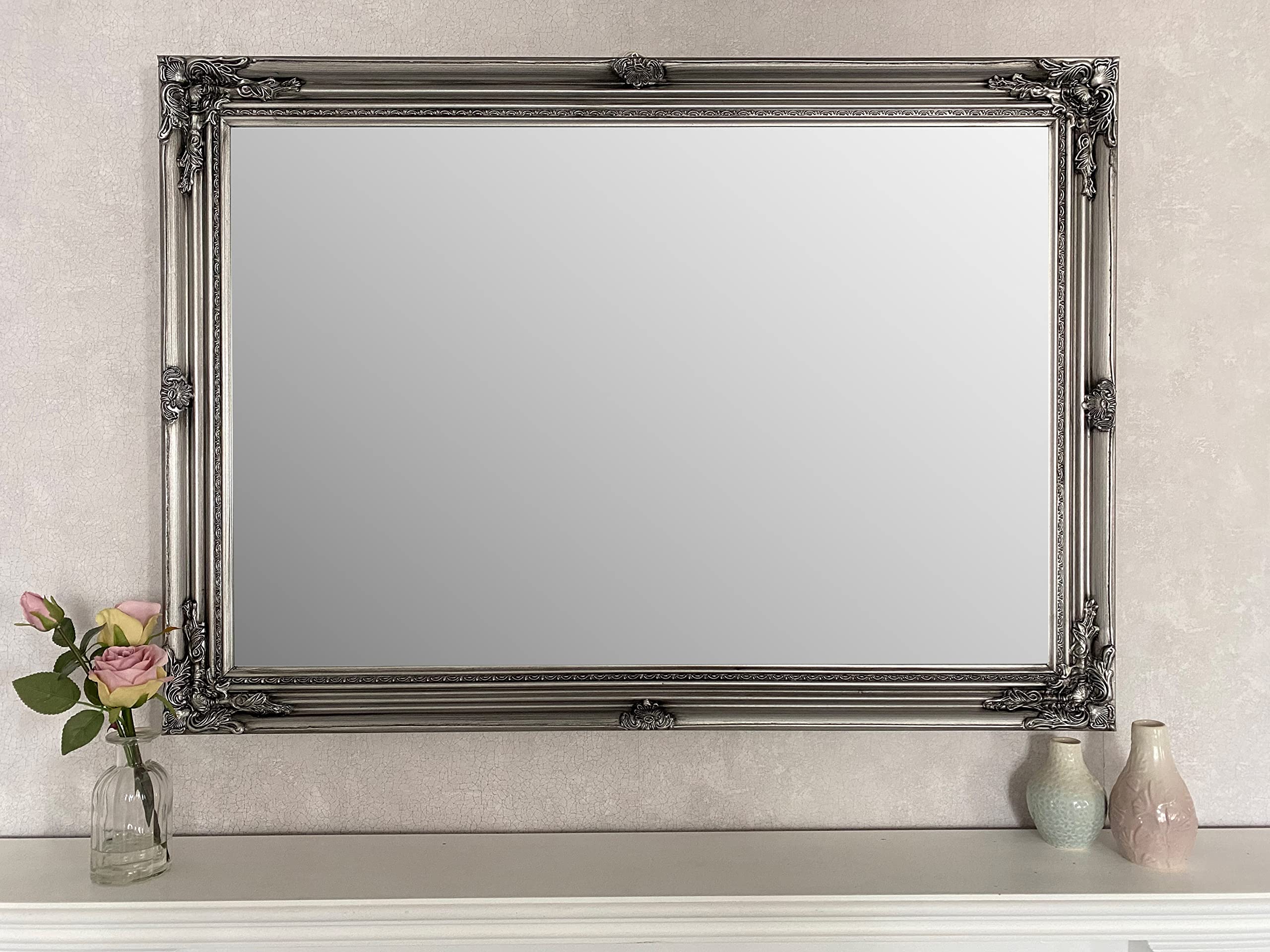 DOWNTON INTERIORS UK Extra Large Silver Antique Style Wall Mirror - Overall Size: 42 inches x 30 inches (107cm x 76cm) [Energy Class A]