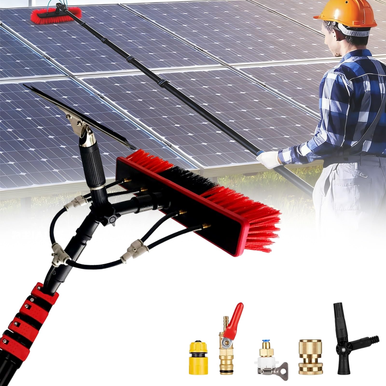 Cepillo de limpieza de paneles solares ajustable de 16 pies contra la suciedad exterior
