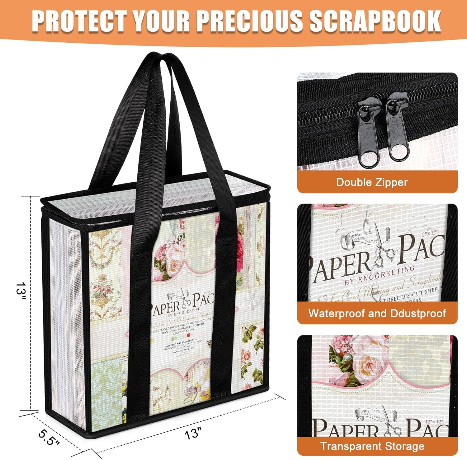 Scrapbook Paper Storage Organizer,3 Pack Clear Black Expanding Paper Folio,12x12 Paper Storage Organizer with Long Carrying Handle for Scrapbook Paper,Vinyl Paper