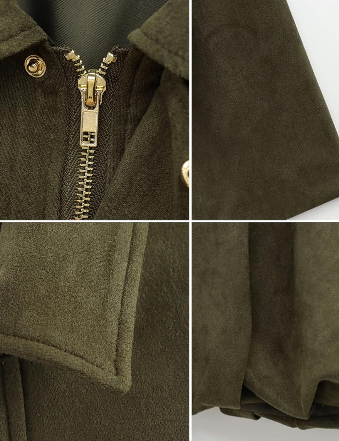 Women's Oversized Faux Suede Bomber Jackets Batwing Sleeves Pleated Zipper Casual Coats Streetwear - Image 8