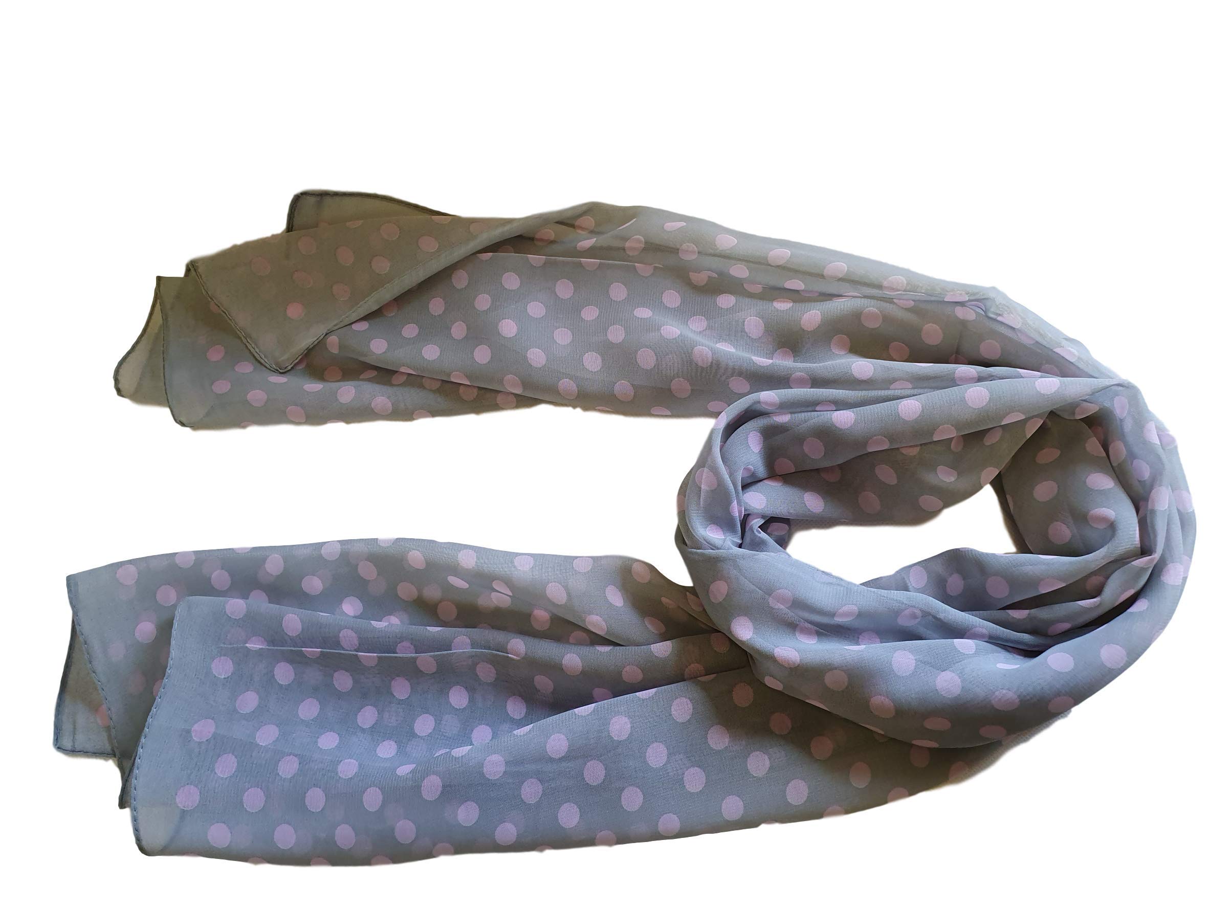 Fat-Catz-Copy-Catz Women's Grey/Pink Spots & Polka Dots Chiffon Feel Soft Fashion Soft Shawl Scarf Wrap Hijab 150Cmx50cm