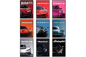 AVANISE: Exciting Car Posters for Boys' Rooms, Unleash Their Racing Dreams (Set of 9)