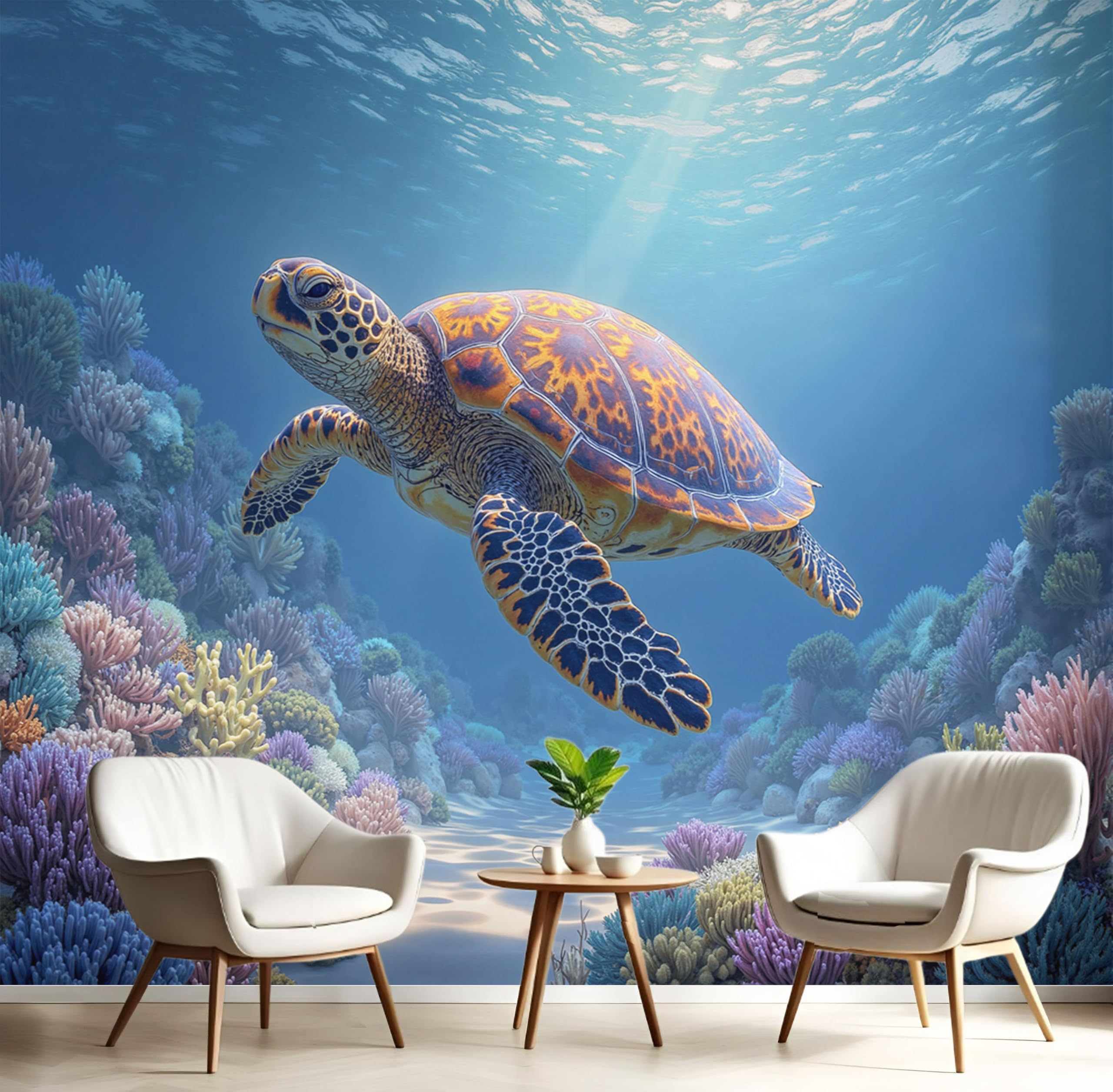 Papier peint panoramique tortue de mer 350x256cm pour salon