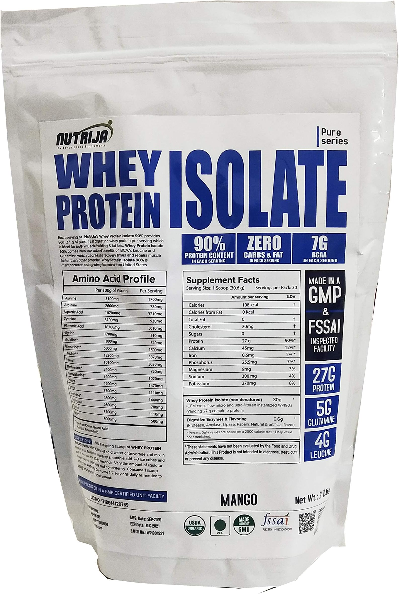 NutriJaWHEY PROTEIN ISOLATE 90%â„¢ - Zero Carb & Zero Fat with Added Digestive Enzymes- 2lbs (Cookies & Cream)