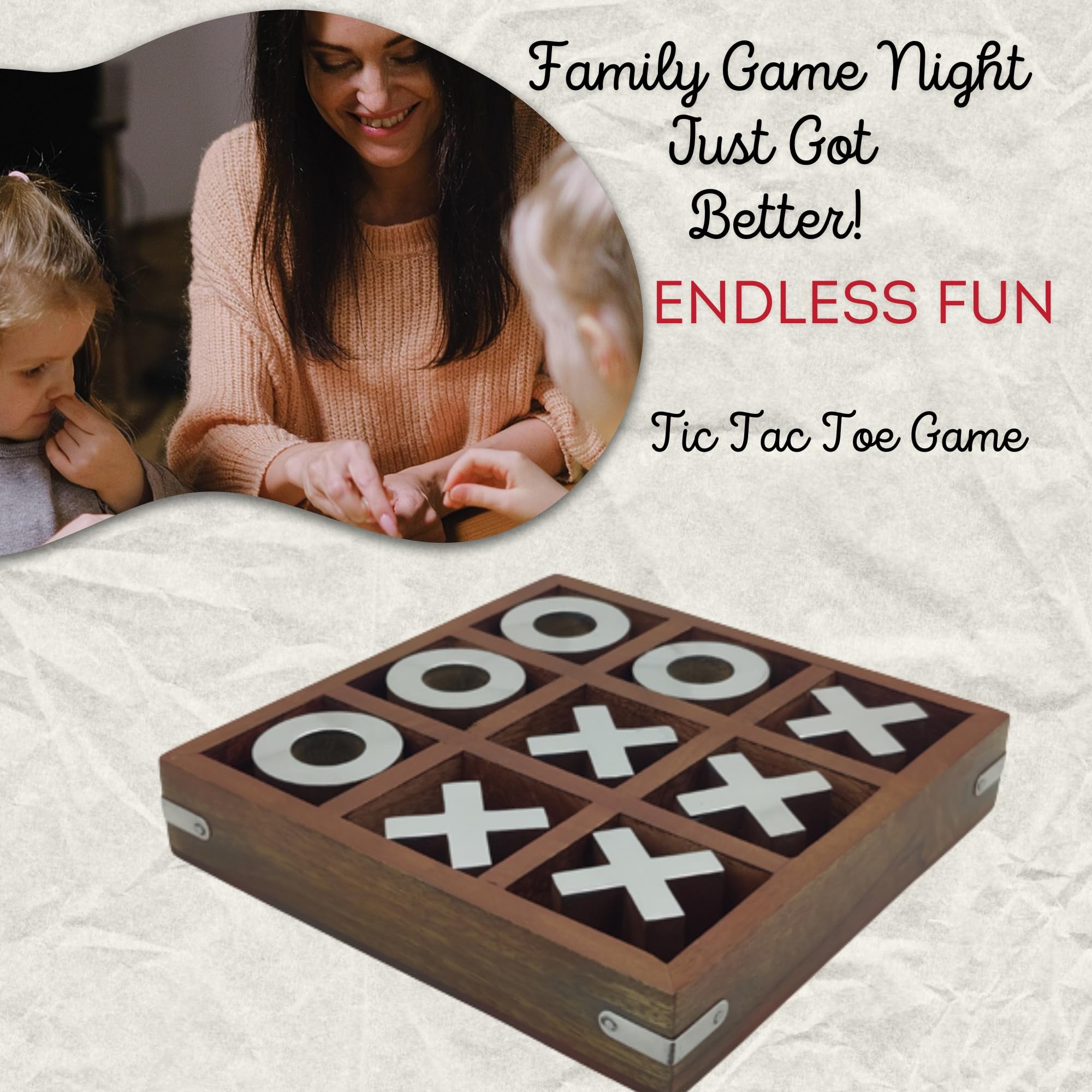 NUTTA - TicTacToe Wooden Game Size 5.5 X 5.5 Inches Tic Tac Toe Wooden Board Games Coffee Table Desk Toy Fun Game Friends And Family Adult Games Travel Backyard Indoor Outdoor