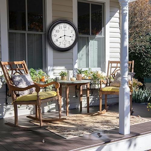 Miniatura 2 de Reloj de pared retro de 12 pulgadas para interiores y exteriores, impermeable, con termómetro, para patio, piscina, jardín, hogar, bronce