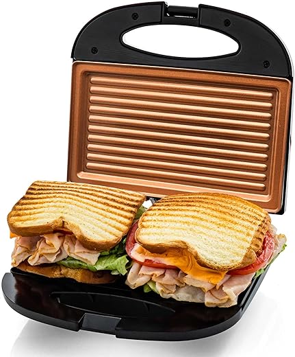 OVENTE Electric Indoor Panini Press Grill and Sandwich Maker with Non-Stick Coated Plates, Opens 180 Degrees to Fit Any Type or Size Food, Temperature Control and Removable Drip Tray, Silver GP0620BR