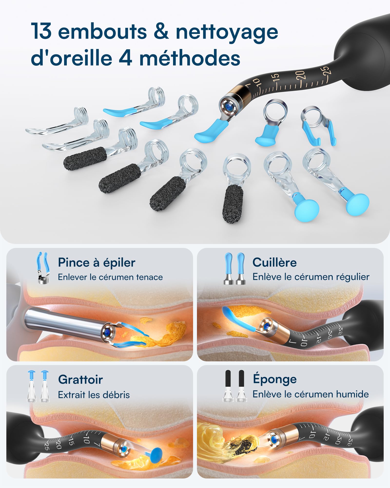 Otoscope Numérique HD 1920P avec Caméra Flexible et Pince pour Nettoyage d'Oreille
