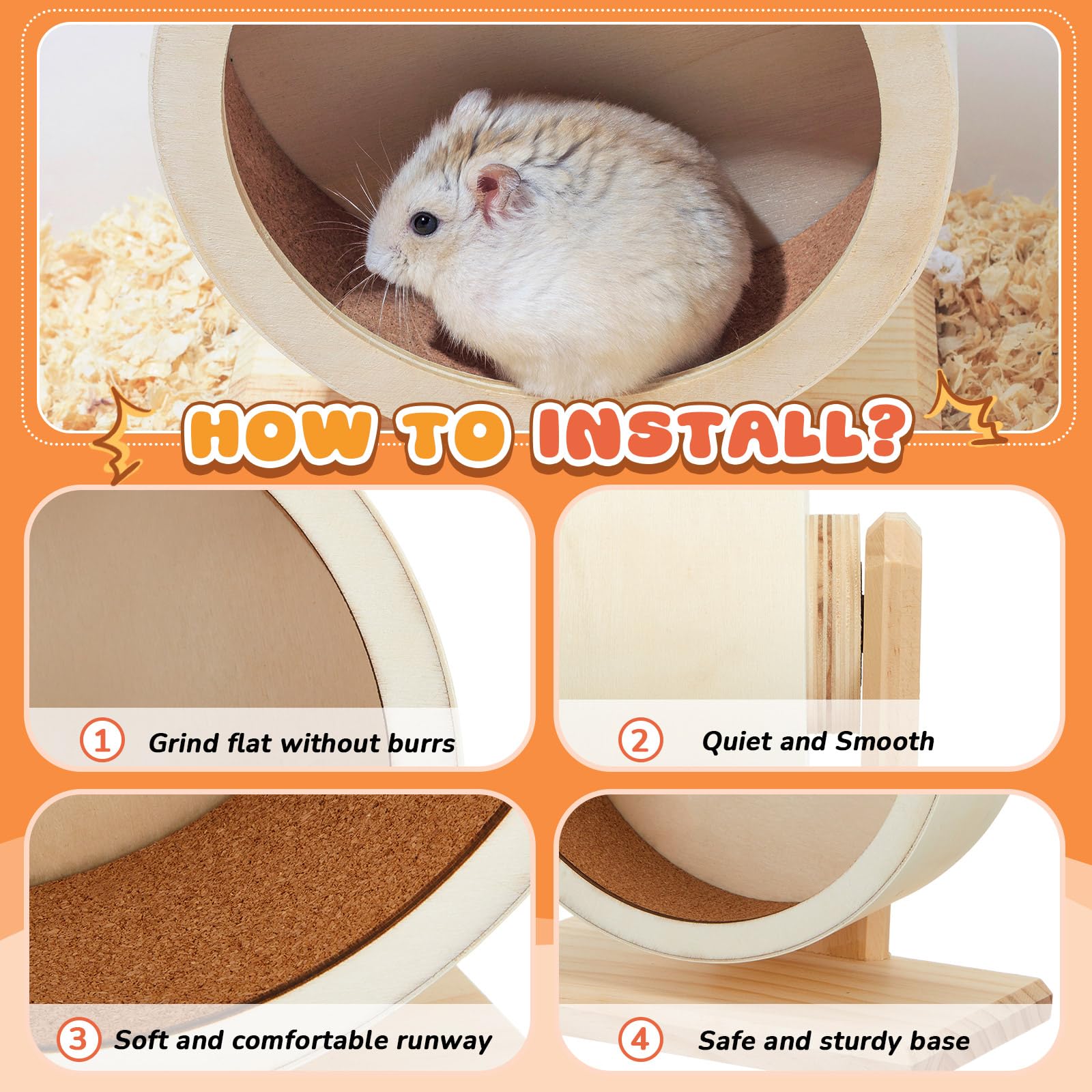 18-teiliges Hamsterkäfig-Zubehör, leises Hamsterrad, 15-teiliges Kauspielzeug-Set, Labyrinth-Holzhaus und Wasserflaschen-Set für Ratten, Mäuse, Kleintiere, Lebensraum (Harmonie-Holzstil)