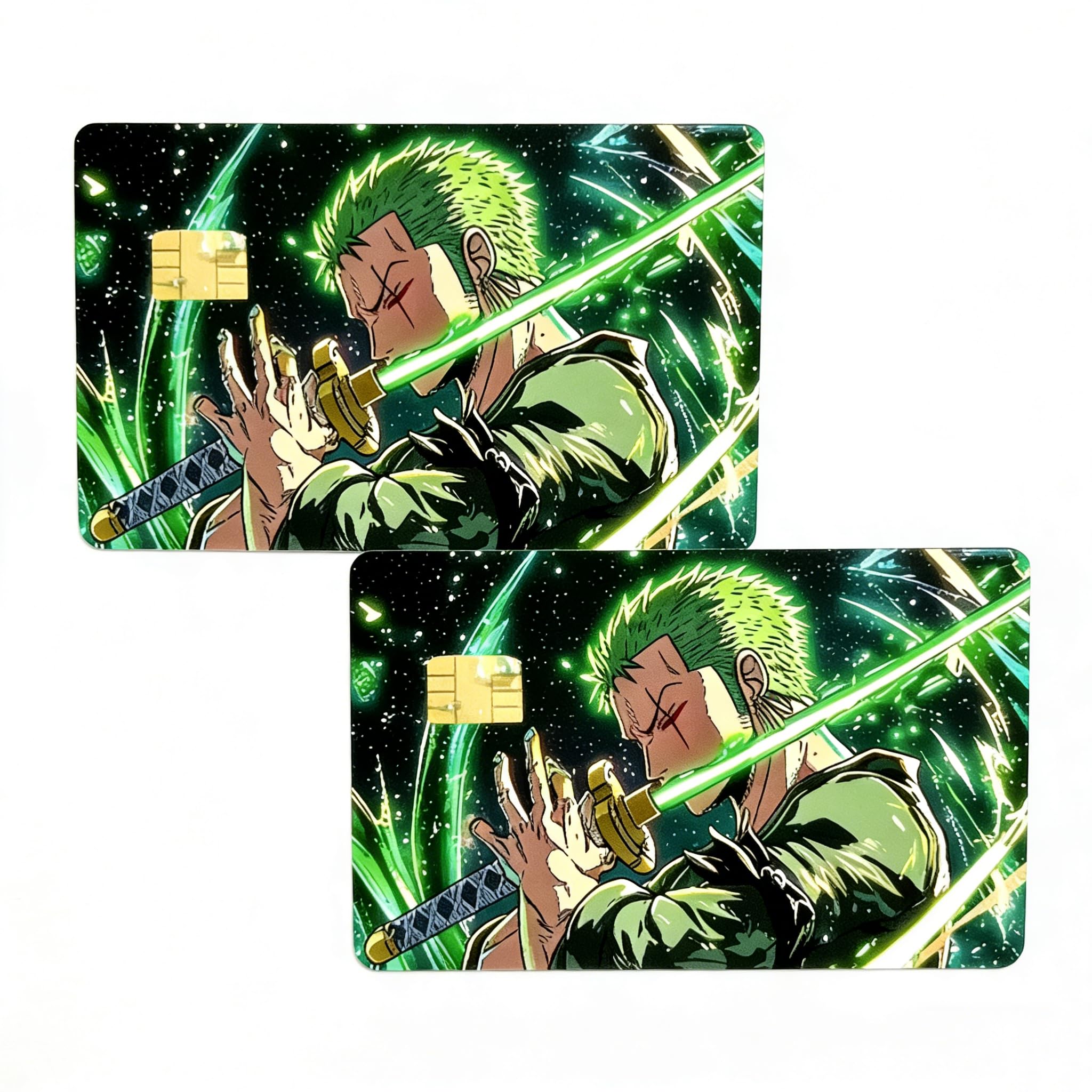 Luffy Credit Card Skin Stickers Pack of 2 Waterproof Cartoon Anime Debit Cards Stickers for Most Transport Metro Keys Bank Cards, Funny Cool Green Skin Decal for Teenagers Girls Adults