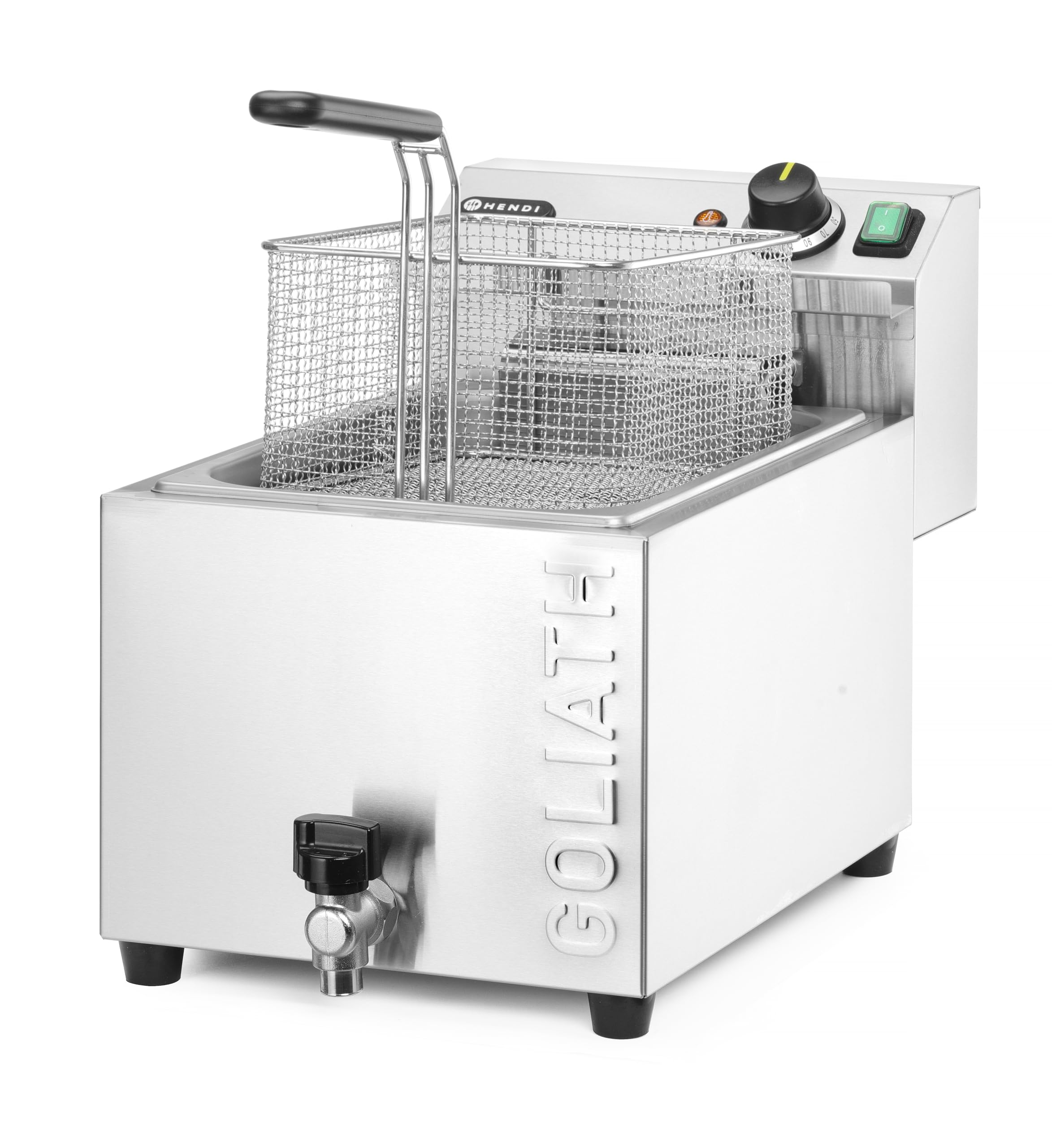 MBH - Freidora industrial eléctrica XL 10 litros 10 KW alta potencia GOLIATH para hostelería. Freidora profesional profunda con grifo para bar y restaurante.