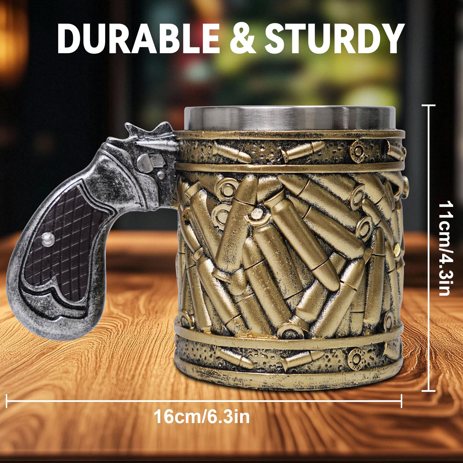 LUCYLANKER Chope à Bière Tendance Et Amusante En Acier Inoxydable Avec Poignée Pistolet,Cchope Originale, Chope Revolver Personnalisée, Poignée Pistolet 3D, Cadeau Militaire Pour Homme, 450 ML (05