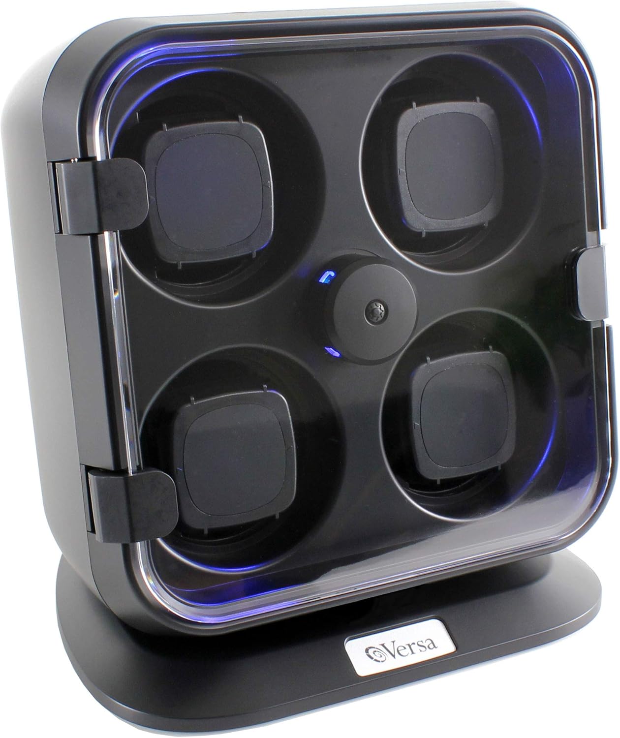 Versa Quad Watch Winder with Light in Black - Independently Controlled Settings - 12 Direction and Timer Settings - Adjustable Watch Pillows - Plenty of Space for Large Watches - No Magnetization