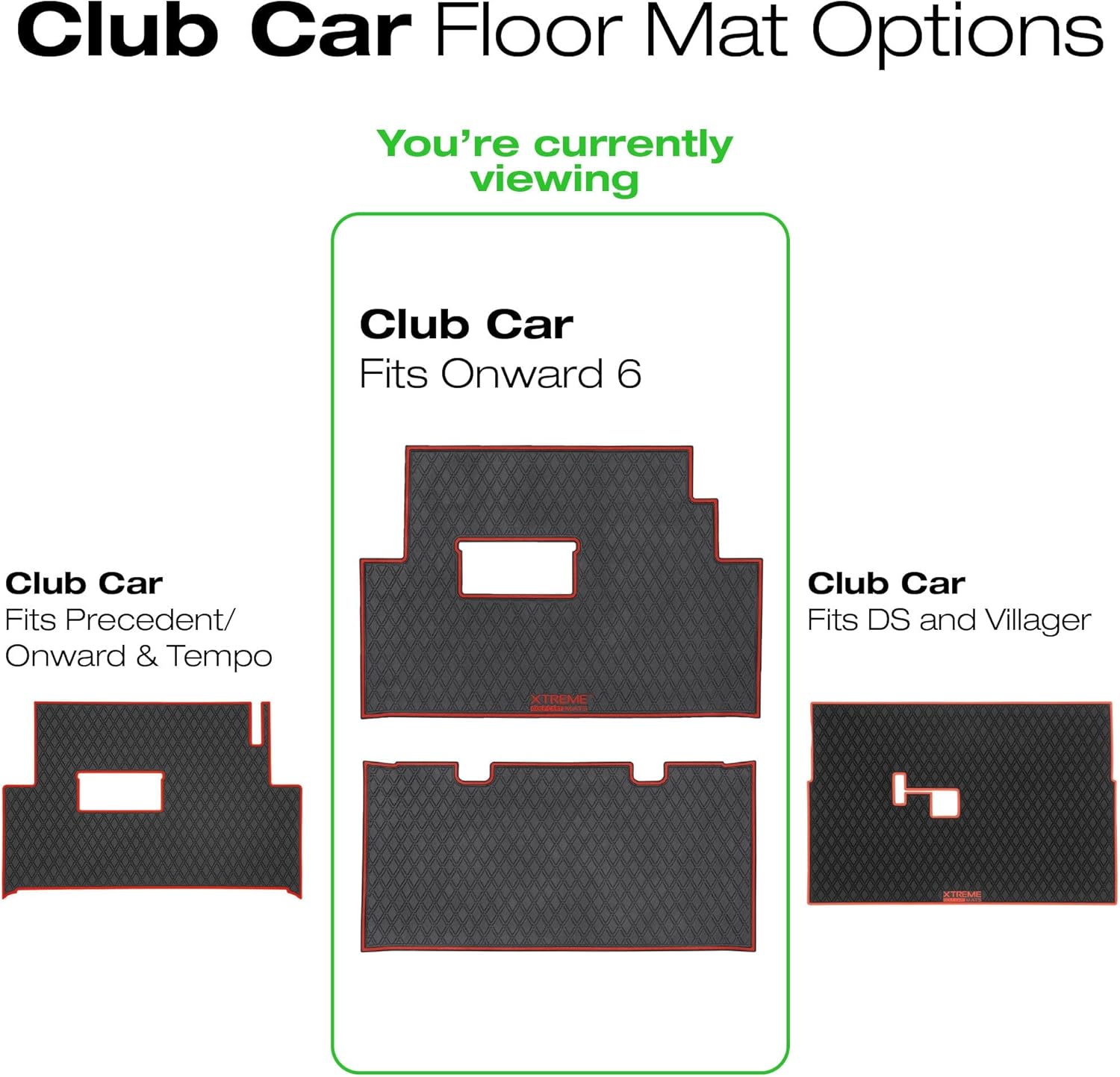 Xtreme MATS Club Car Compatible Golf Cart Mat, Full Coverage Rubber Floor Liner - Fits 2025 and Earlier Club Car Onward 6 Passenger Includes 1st and 2nd Row Floor Mats - Blue Trim
