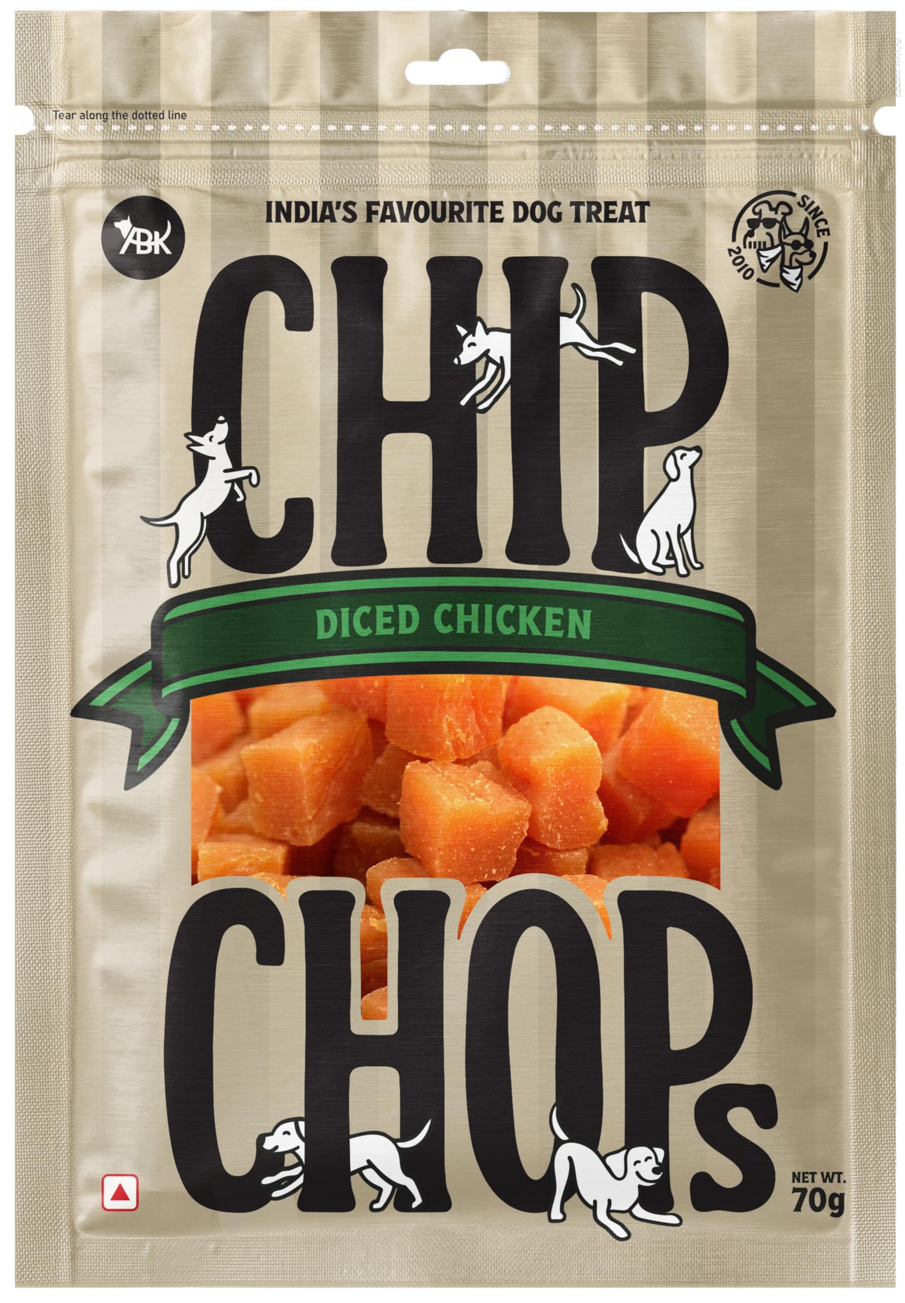 Dog Fest dog treat diced chicken, optimum health formula, highly nutritional & digestible, suitable for all dog breeds, easy to digest, no artificial flavors added, single pack - 70g