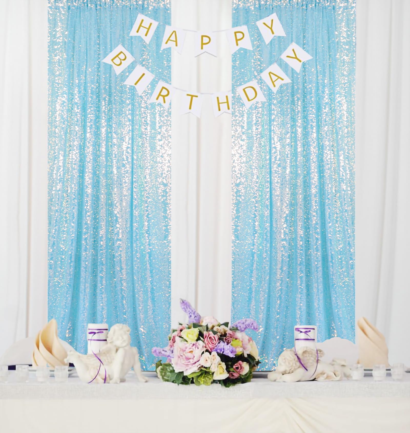 ShinyBeauty Aqua Backdrop Curtains Sequin Curtains 2 Panels 2FTx8FT Sequin Photo Backdrops Glitter Fabric Backdrop Aqua Blue Backdrops Wedding Birthday Parties Backgrounds?Iridescent Aqua?