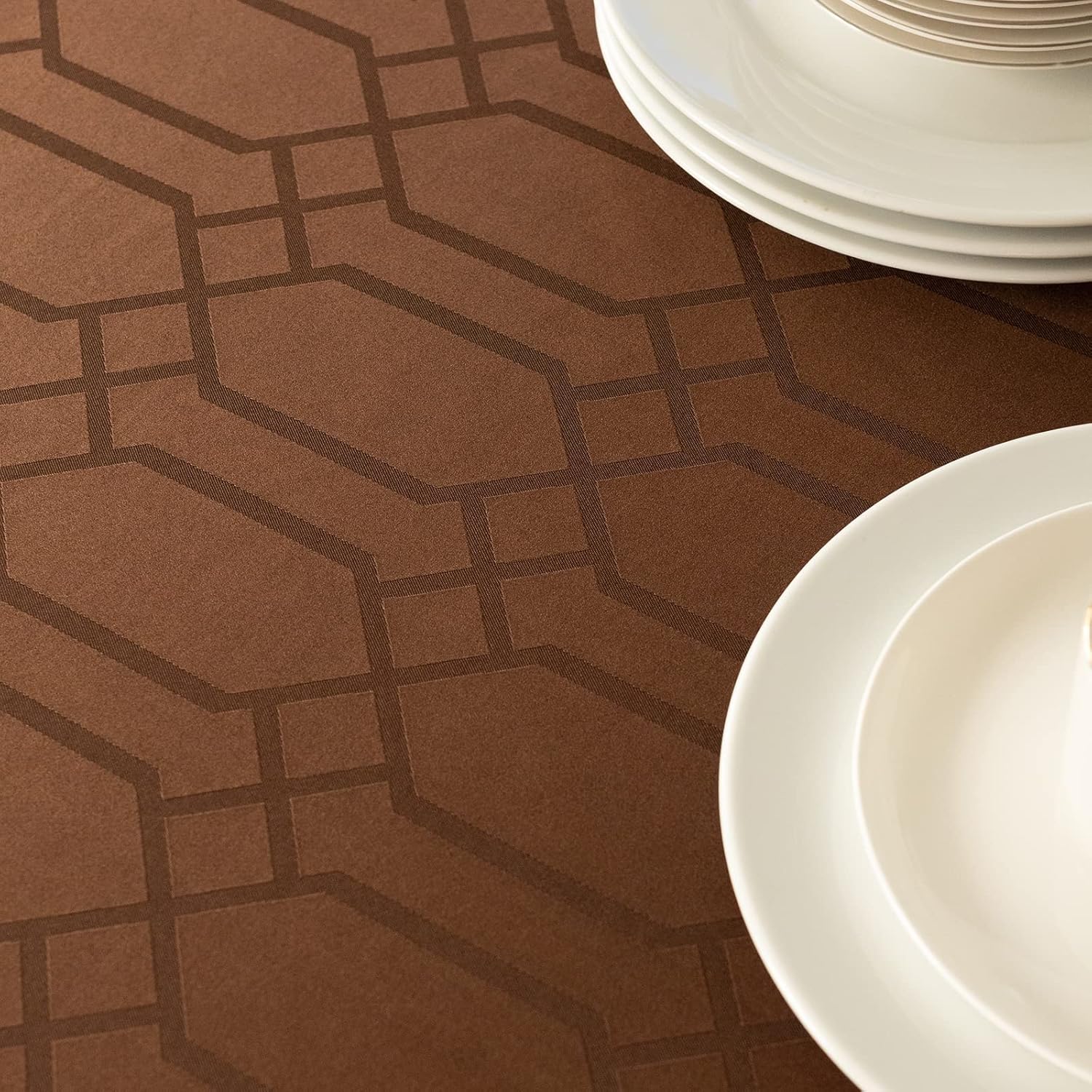 Benson Mills Solid Chagall Spillproof Fabric Tablecloth (60" x 120" Rectangular, Chocolate) : Home & Kitchen