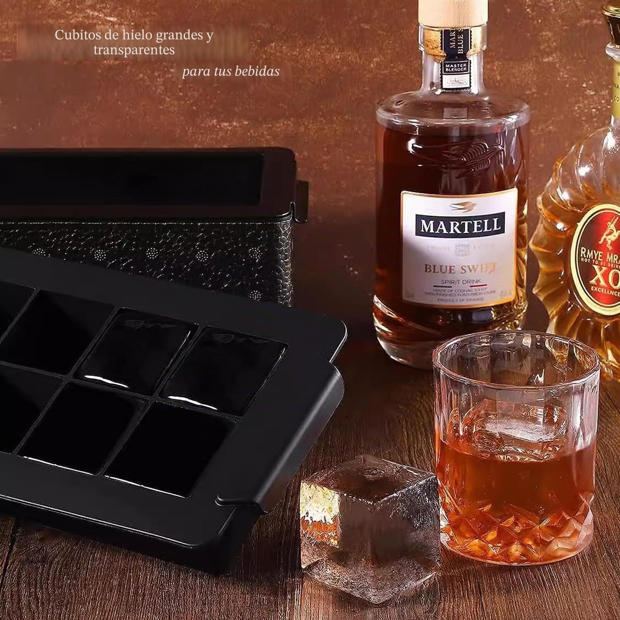Bangp Molde para hacer 8 cubitos de hielo grandes cuadrados transparentes de 2 pulgadas para whisky, cóctel, bourbon y bebidas, con bolsa de almacenamiento