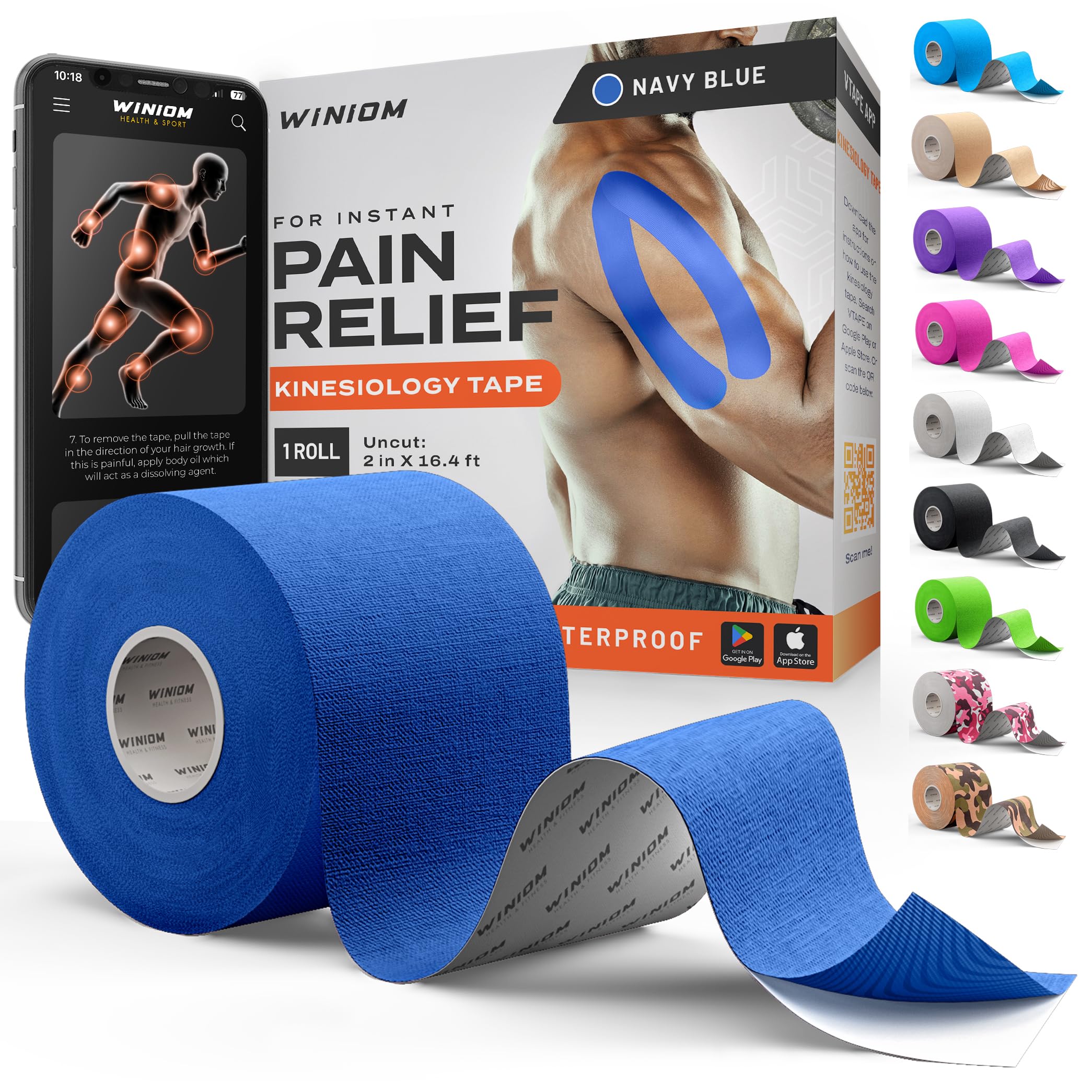 Kinesiology Tape - Waterproof Athletic Tape, Uncut Roll 2"x16.4ft