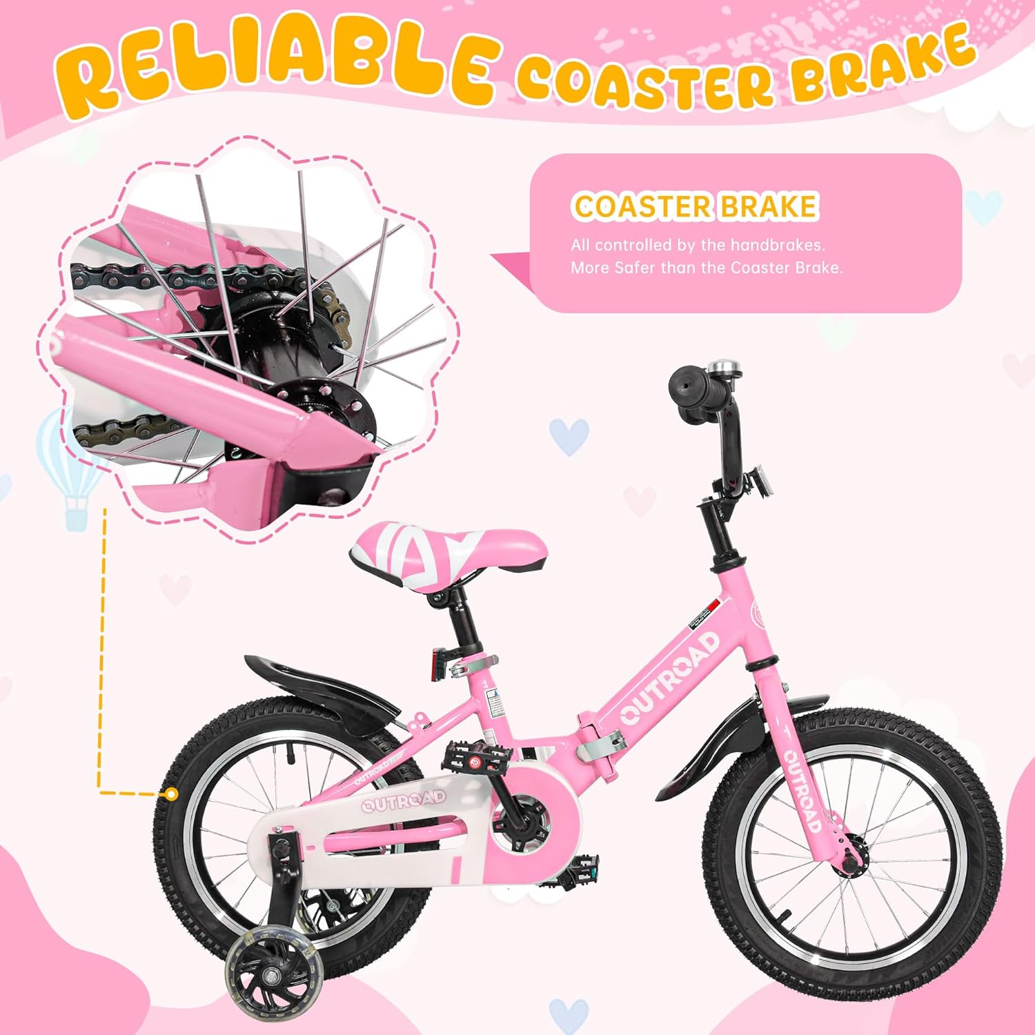 Betterland Folding Kids Bike,14/16/18 Inch Children Bicycle with Training Wheels and Dual Handbrakes Toddler Sport Bicycle for 3-9 Years Old Boys and Girls