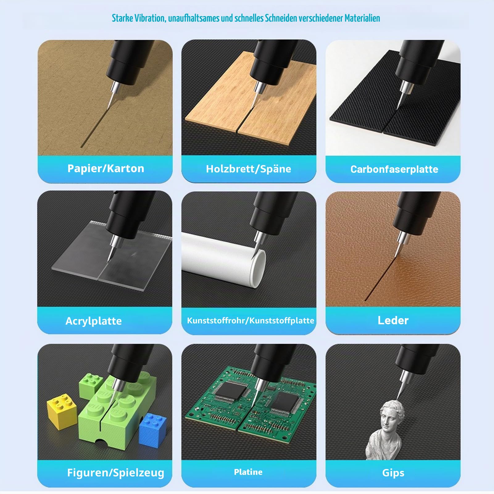 Dpofirs Ultraschall Messer, Ultrasonic Cutter, 50 Klingen, 40 KHz Vibration, für 3D-Druck, Holzbearbeitung, Prototyping, Heimwerken, mit LED-Licht und 3 Ebenen