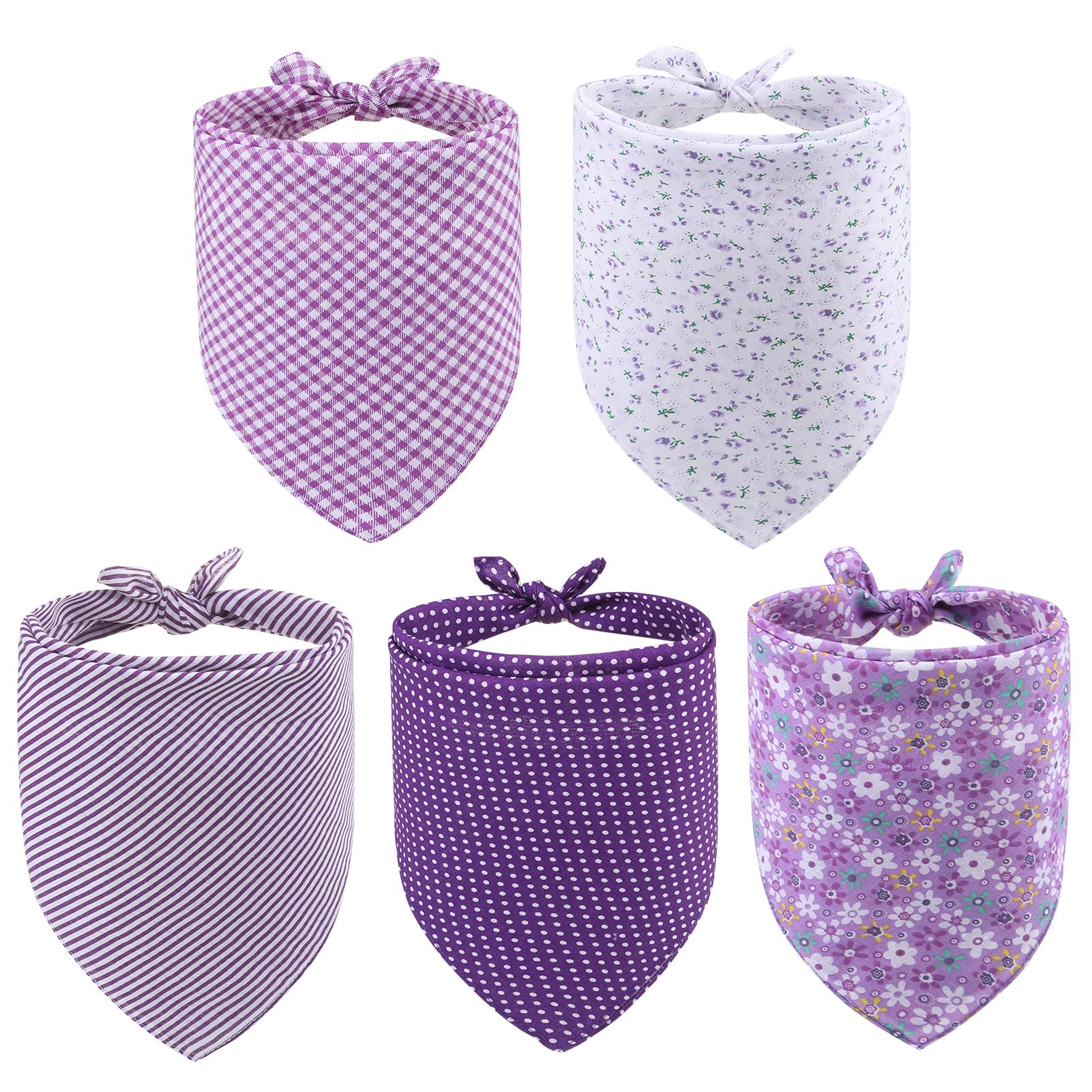 PAWCHIE Dog Bandana Pet Scarves for Girls and Boys - 5 Pack Reversible Kerchief Triangle Bibs, Floral Decoration Accessories, Adjustable Soft Cute